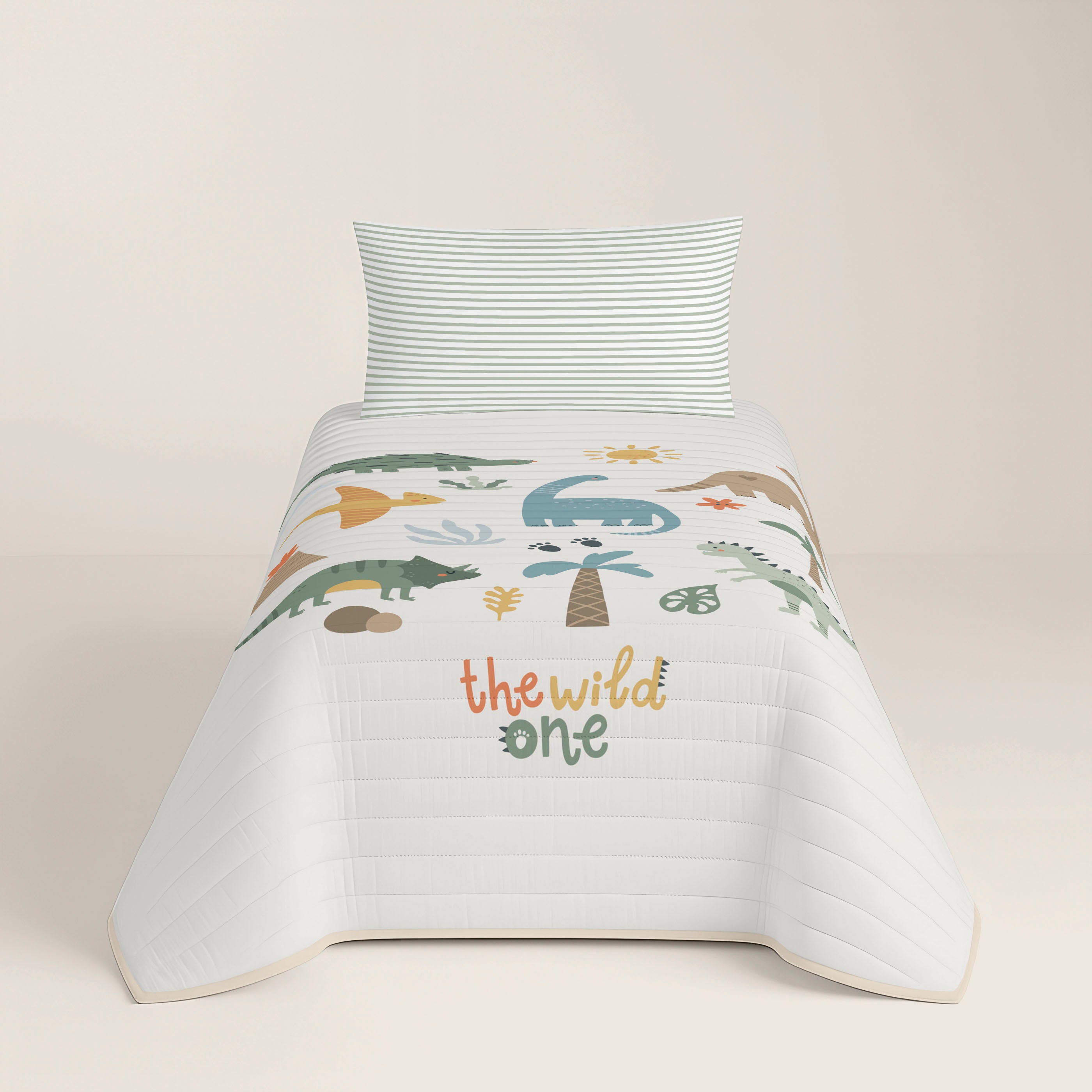 COLCHA BOUTI REVERSIBLE ESTAMPADA INFANTIL DINOLAND 100% ALGODÓN