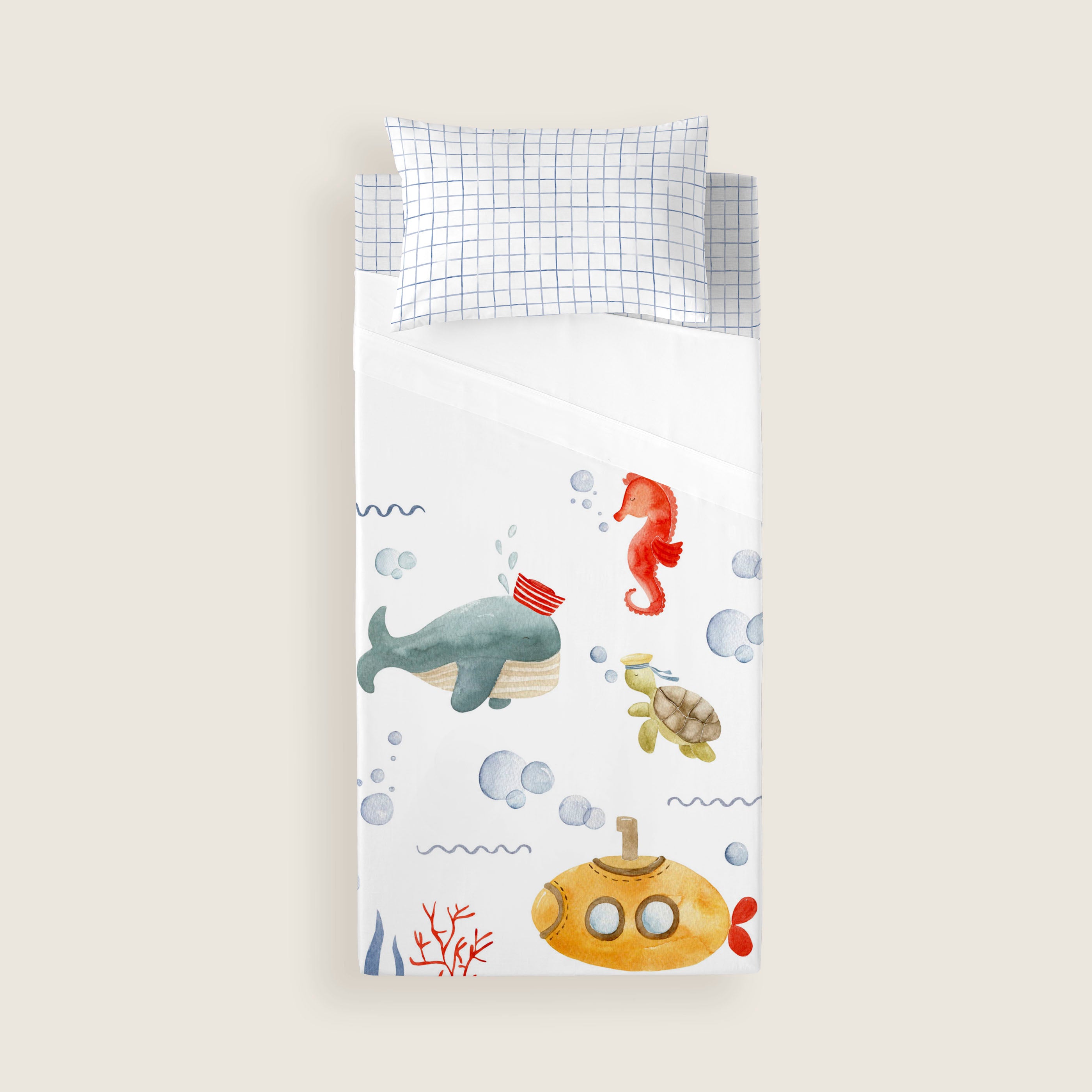 COMPLETO LENZUOLA STAMPATE BAMBINO SUBMARINE 100% COTONE