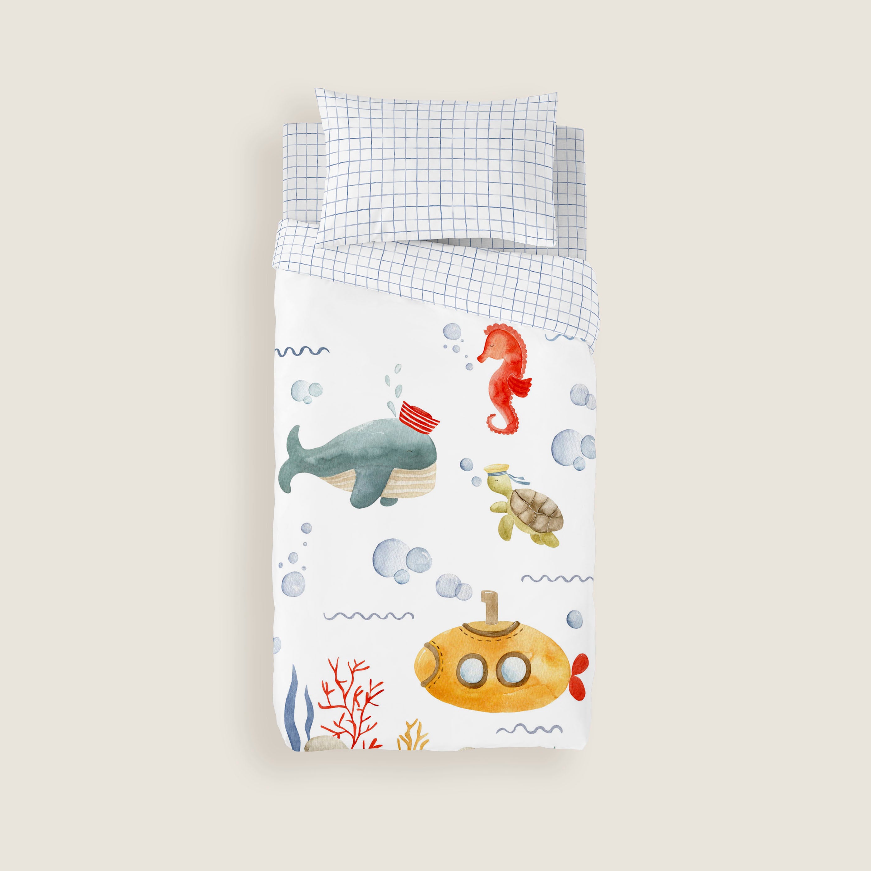FUNDA NÓRDICA REVERSIBLE ESTAMPADA INFANTIL SUBMARINE 100% ALGODÓN