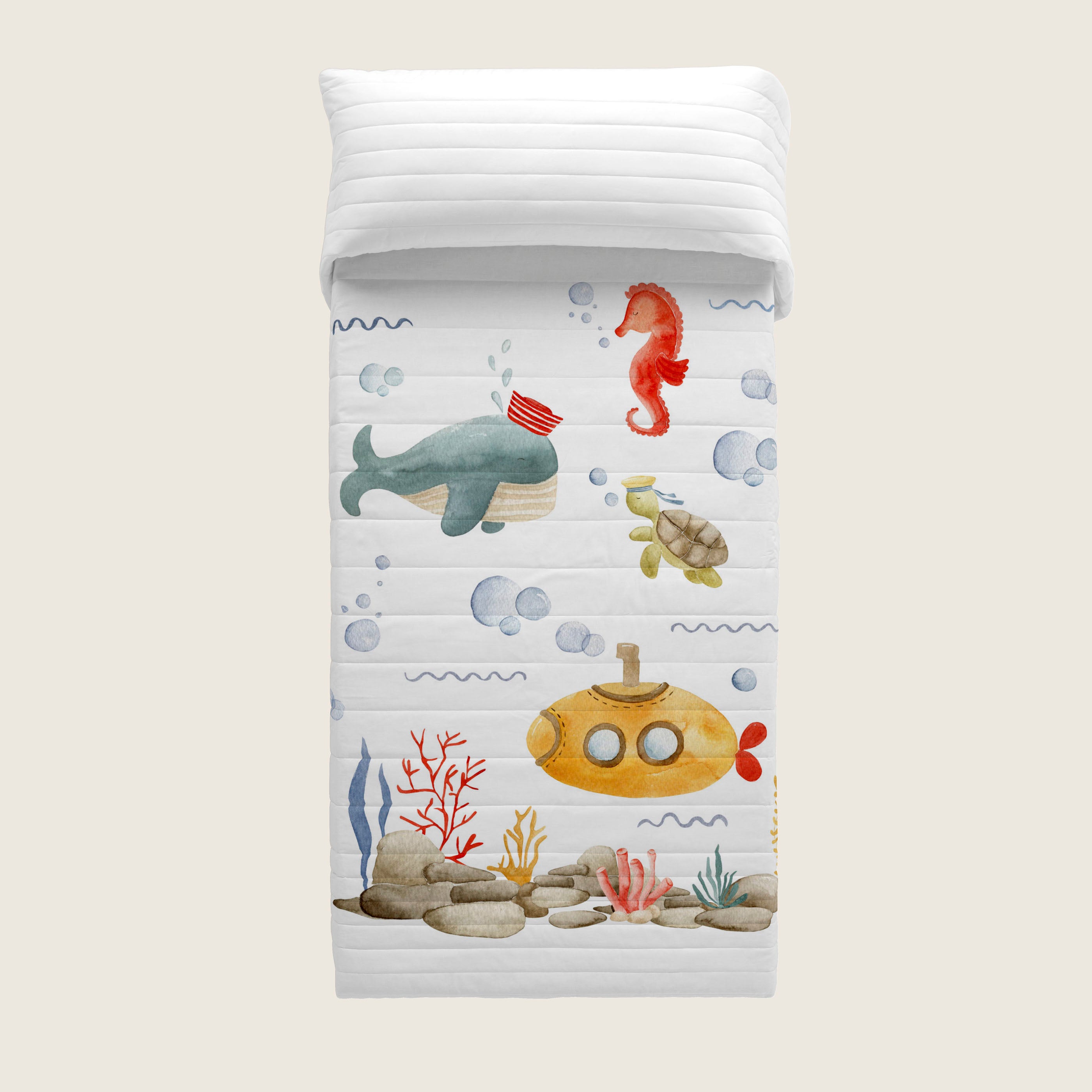 COLCHA BOUTI REVERSIBLE ESTAMPADA INFANTIL SUBMARINE 100% ALGODÓN