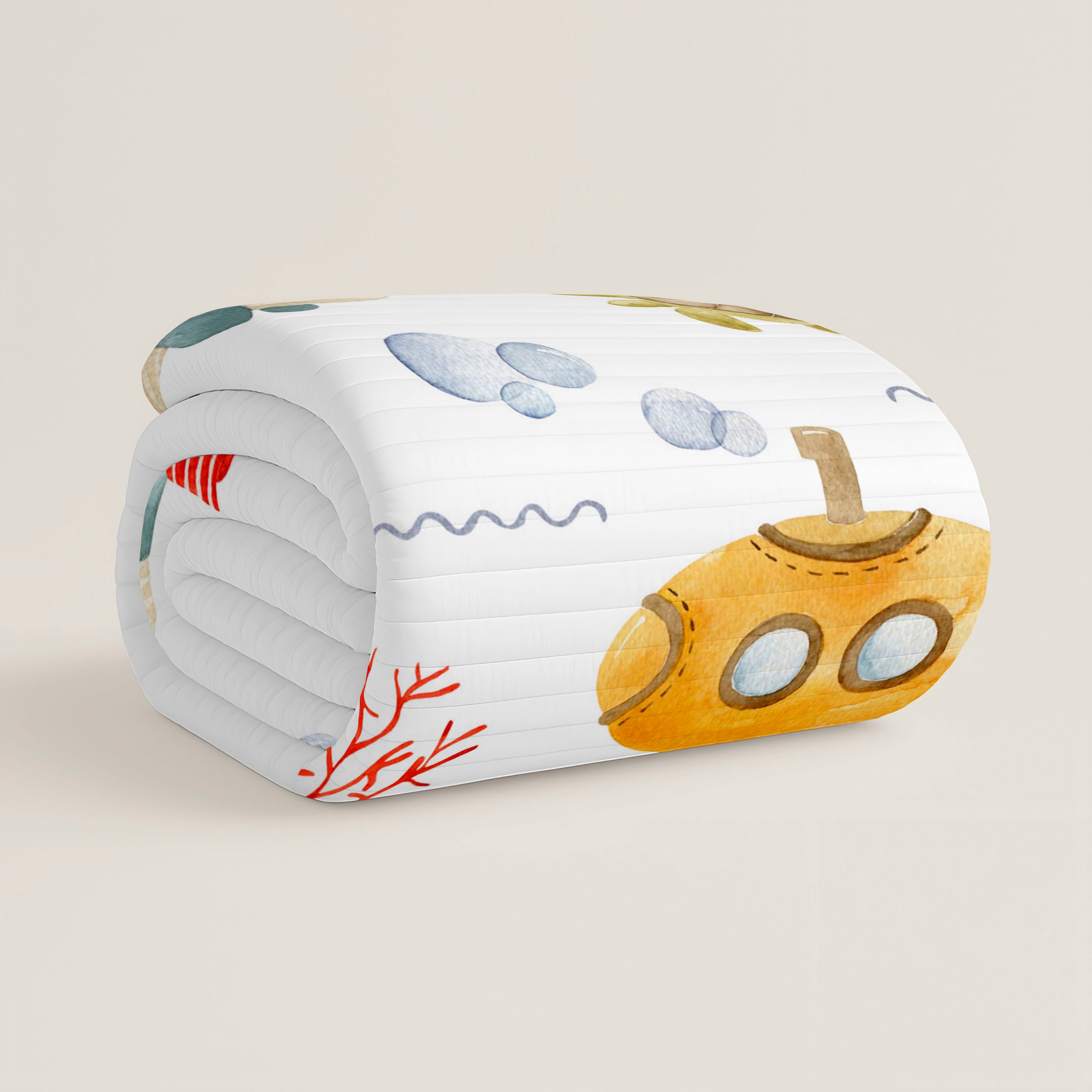 COLCHA BOUTI REVERSIBLE ESTAMPADA INFANTIL SUBMARINE 100% ALGODÓN