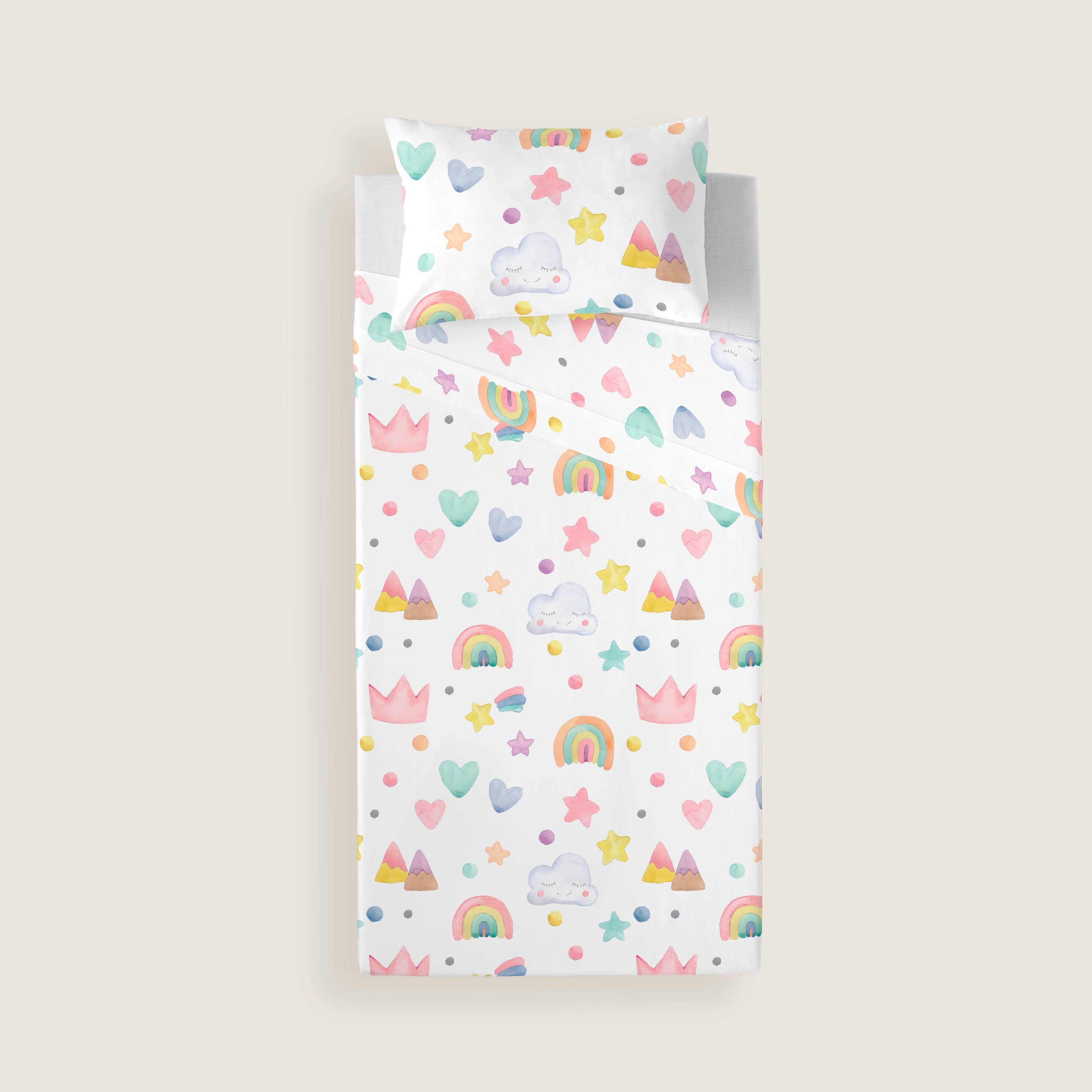 COMPLETO LENZUOLA STAMPATO PER BAMBINI CONFETTI 100% COTONE