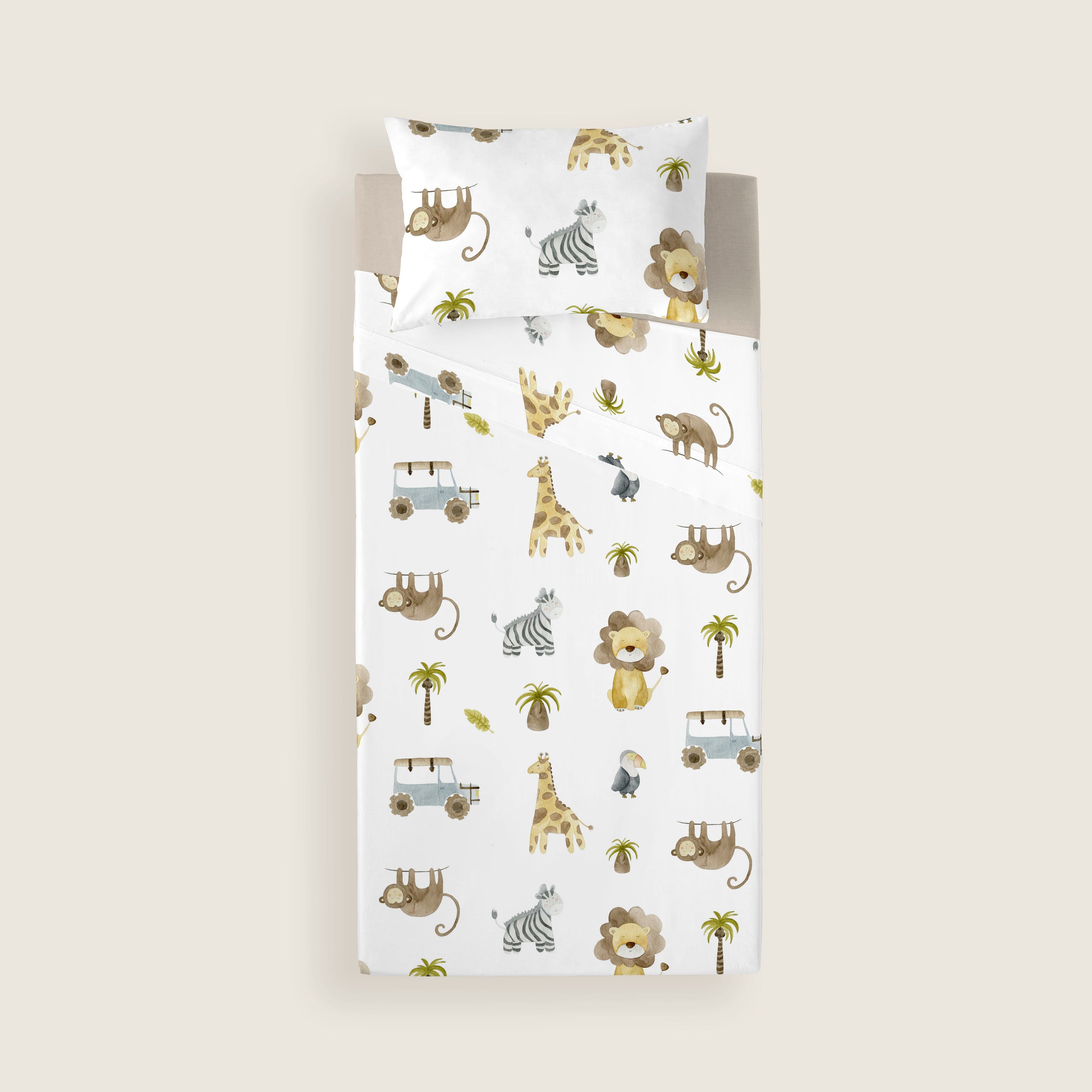 SET LENZUOLA STAMPATE PER BAMBINI SERENGETI 100% COTONE