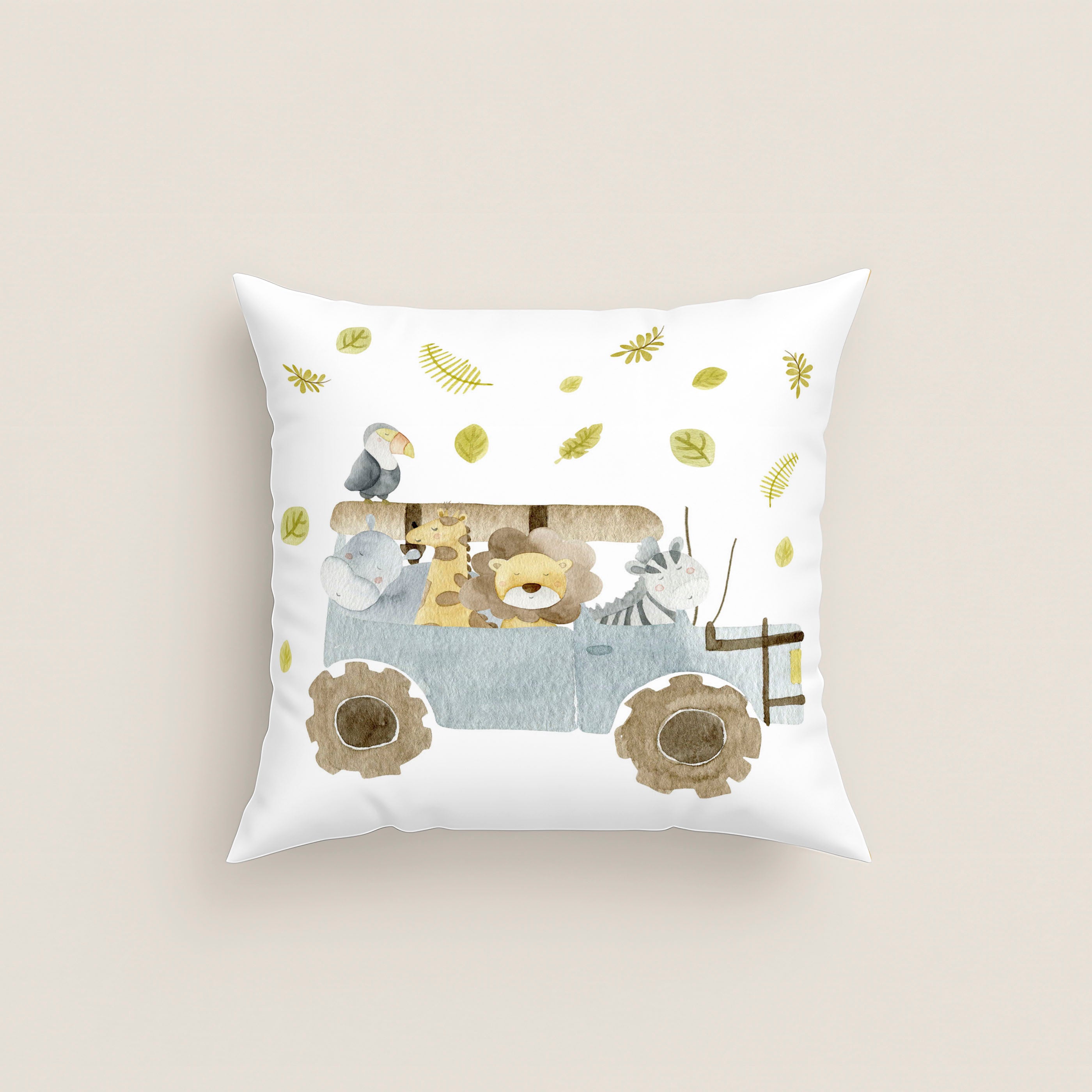 FUNDA DE COJÍN INFANTIL ESTAMPADO SERENGETI 100% ALGODÓN