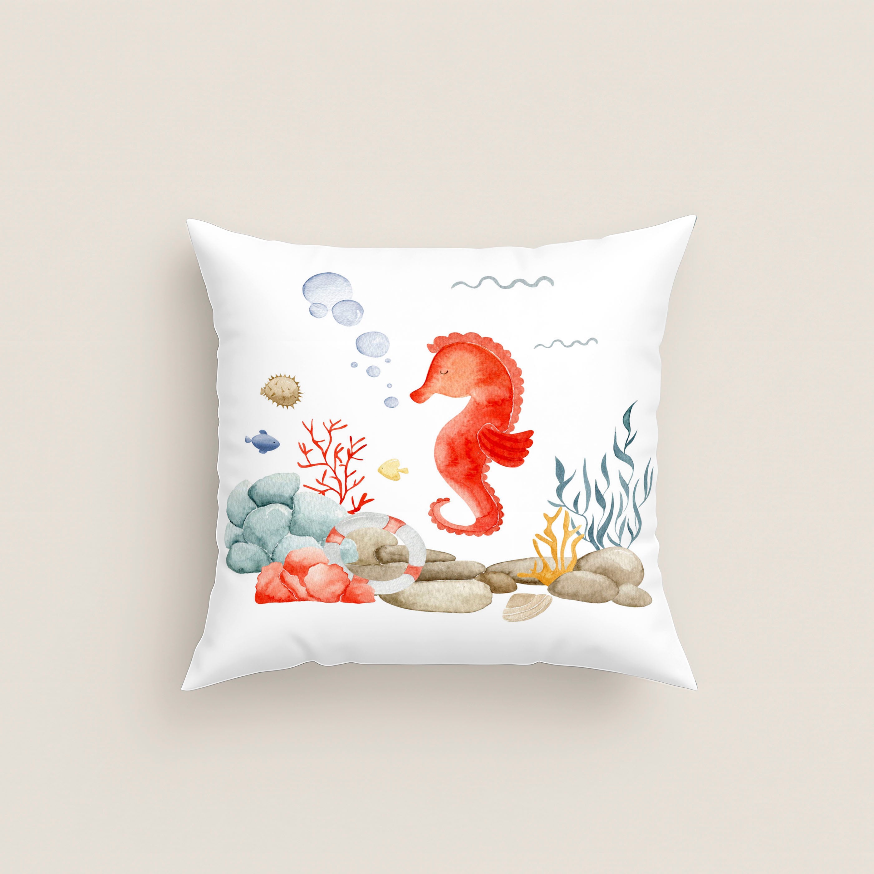 FUNDA DE COJÍN INFANTIL ESTAMPADO SUBMARINE 100% ALGODÓN