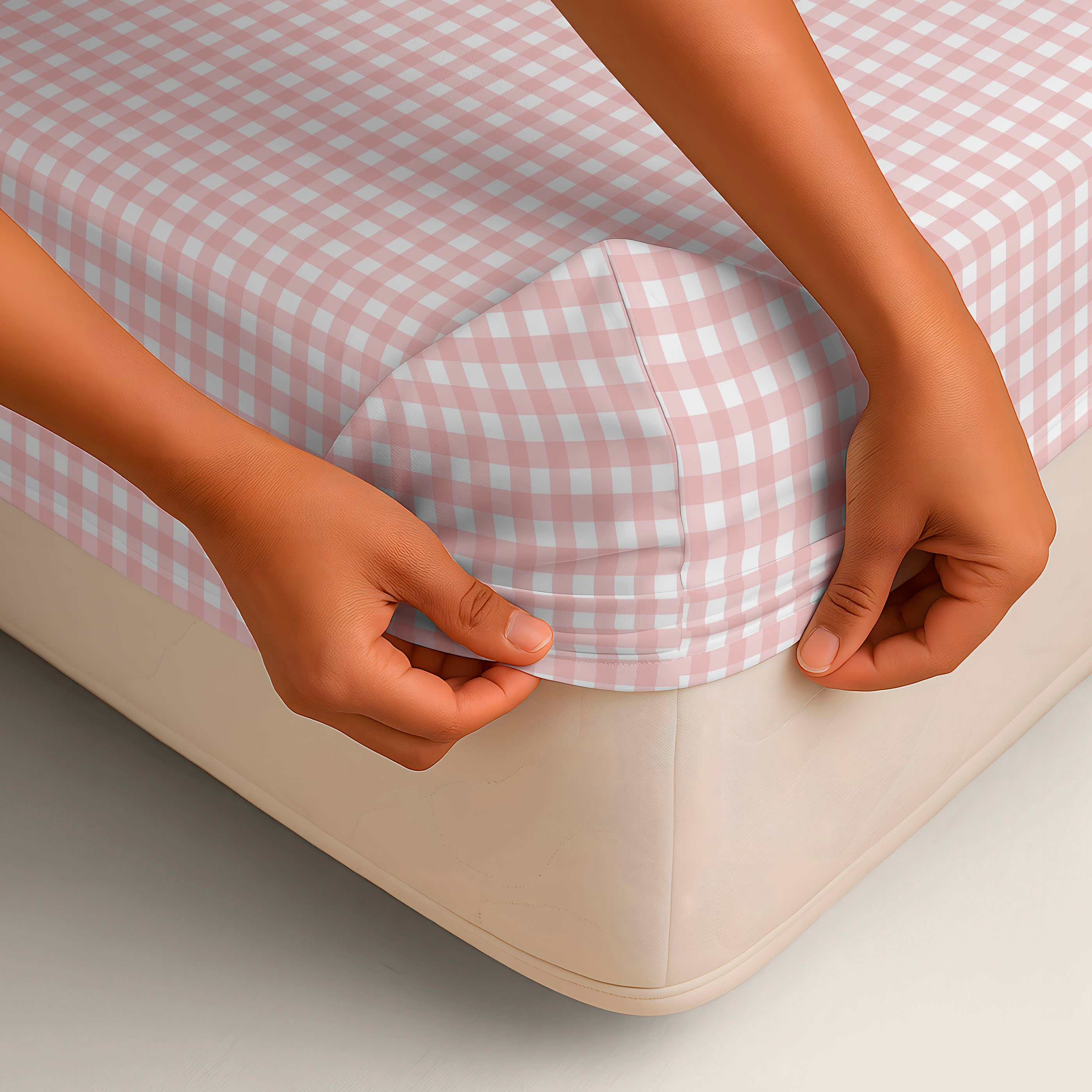 SÁBANA BAJERA AJUSTABLE CUNA BEBÉ 100% ALGODÓN VICHY ROSA