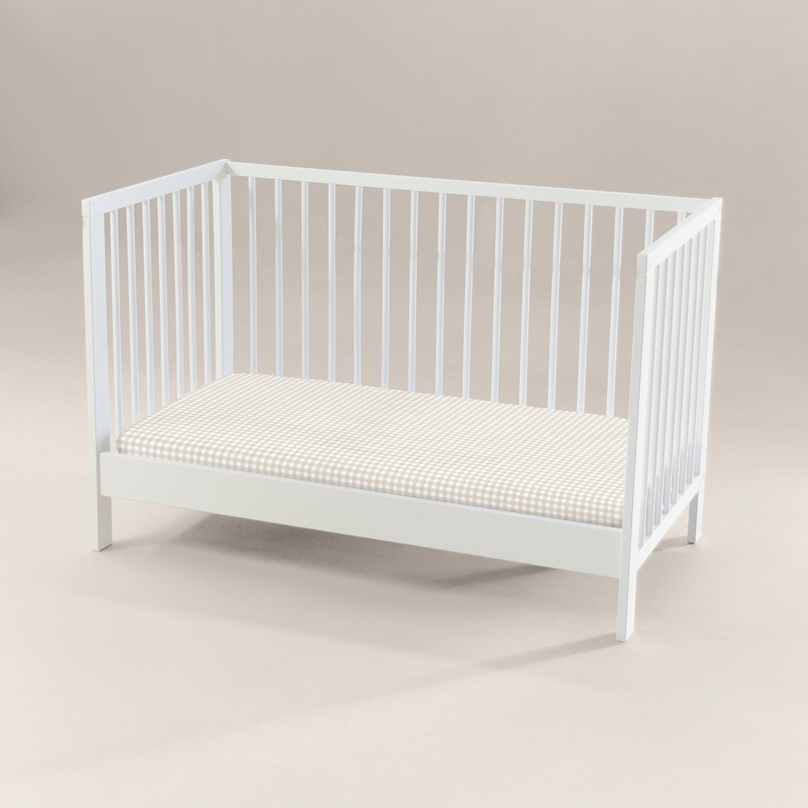 SÁBANA BAJERA AJUSTABLE CUNA BEBÉ 100% ALGODÓN VICHY BEIGE