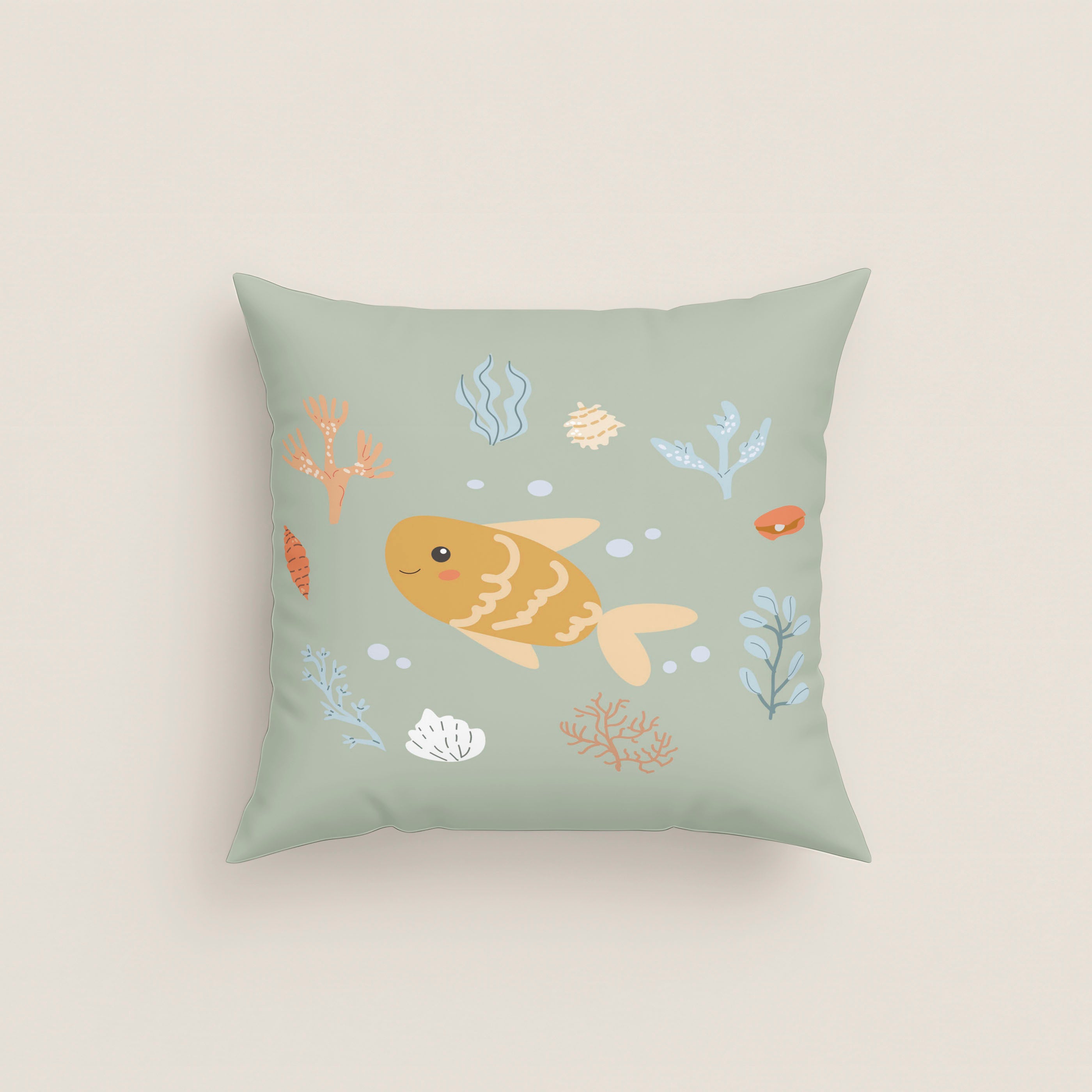 FUNDA DE COJÍN CUNA BEBÉ OCEAN LIFE 100% ALGODÓN
