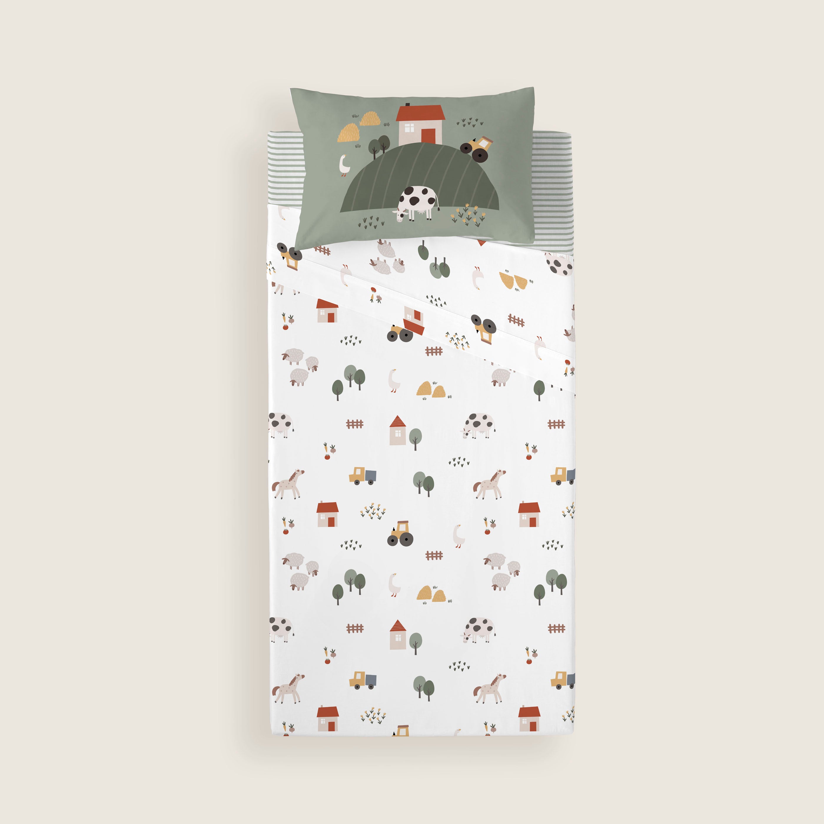 JUEGO DE SÁBANAS CUNA BEBÉ FARM LIFE 100% ALGODÓN