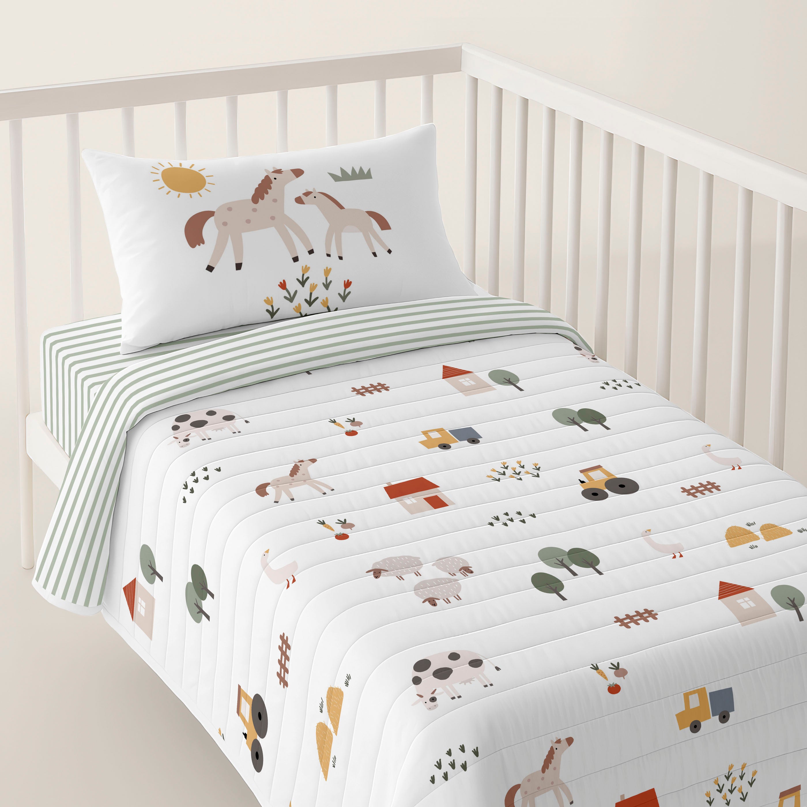 COLCHA BOUTI REVERSIBLE CUNA BEBÉ FARM LIFE 100% ALGODÓN