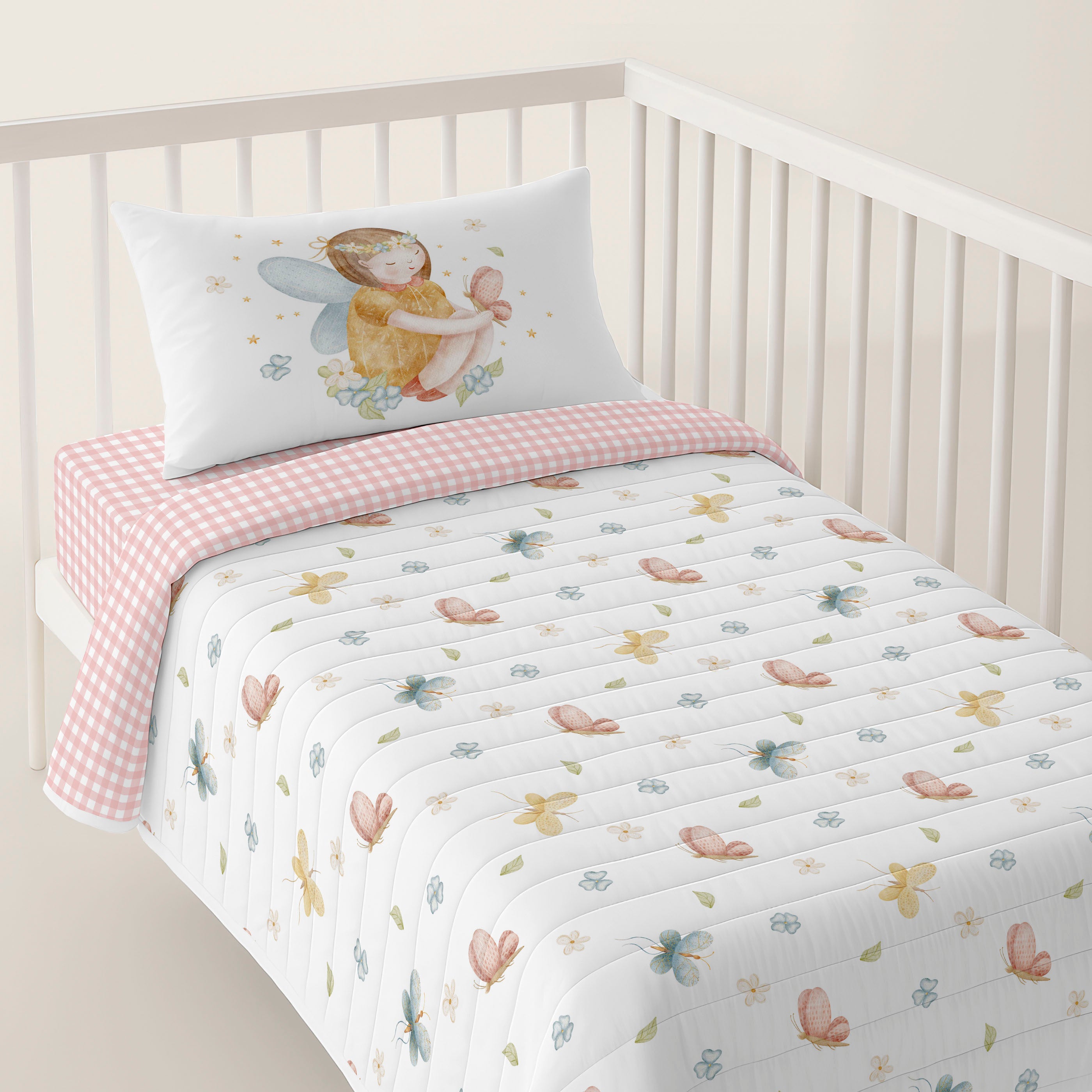 COLCHA BOUTI REVERSIBLE CUNA BEBÉ LORIAN 100% ALGODÓN