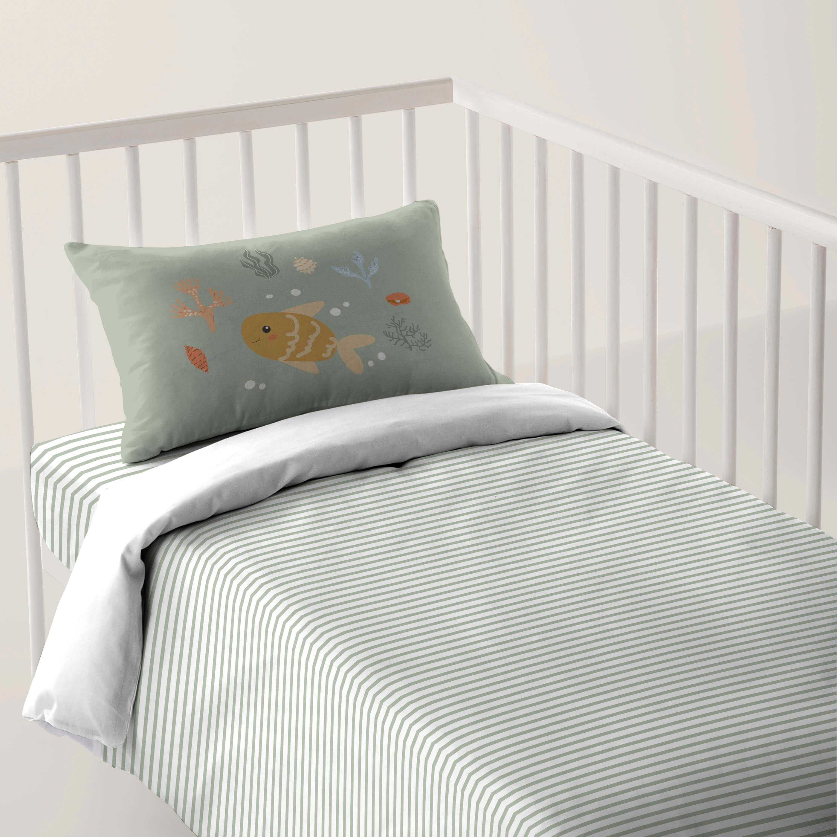 FUNDA NÓRDICA REVERSIBLE CUNA BEBÉ OCEAN LIFE 100% ALGODÓN