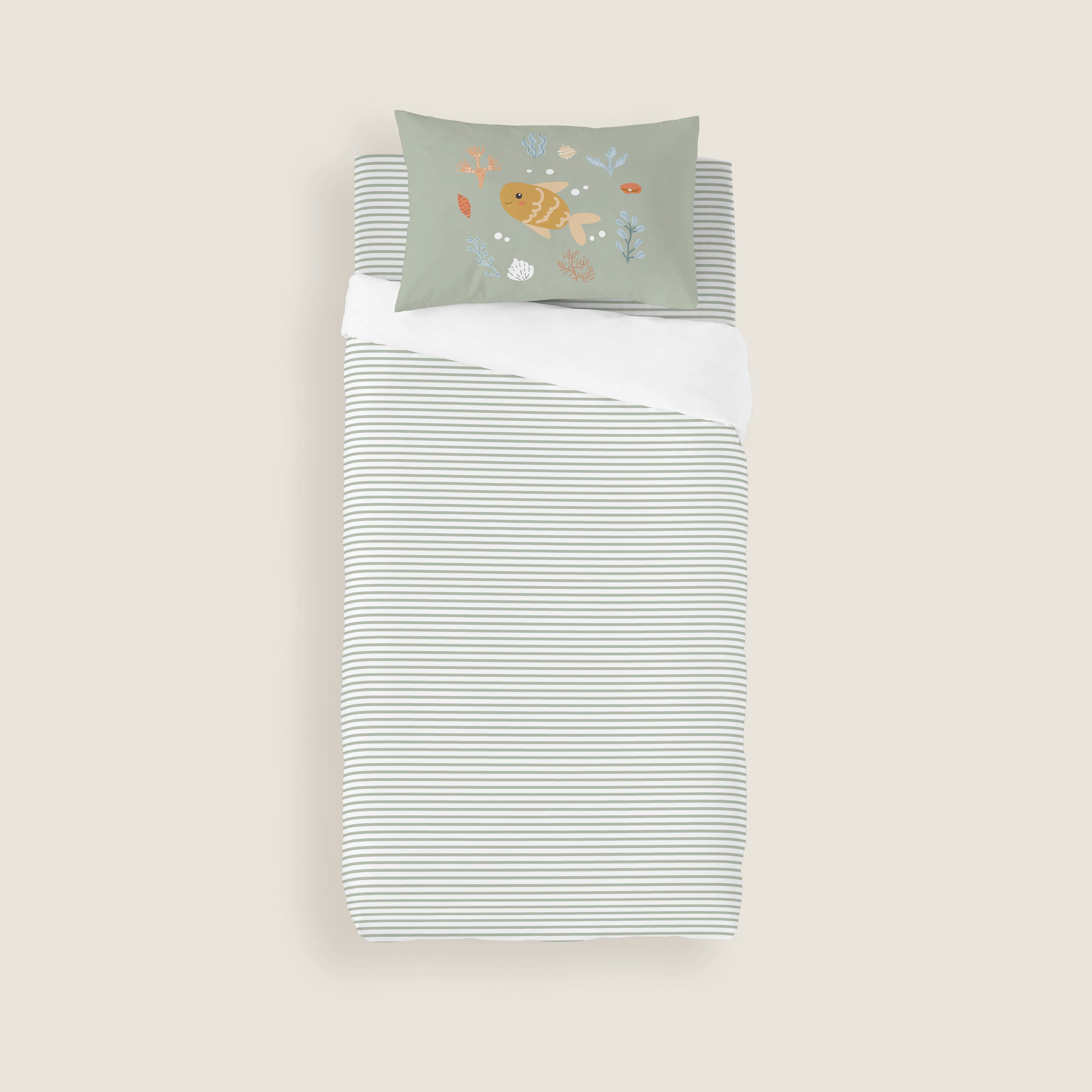 FUNDA NÓRDICA REVERSIBLE CUNA BEBÉ OCEAN LIFE 100% ALGODÓN