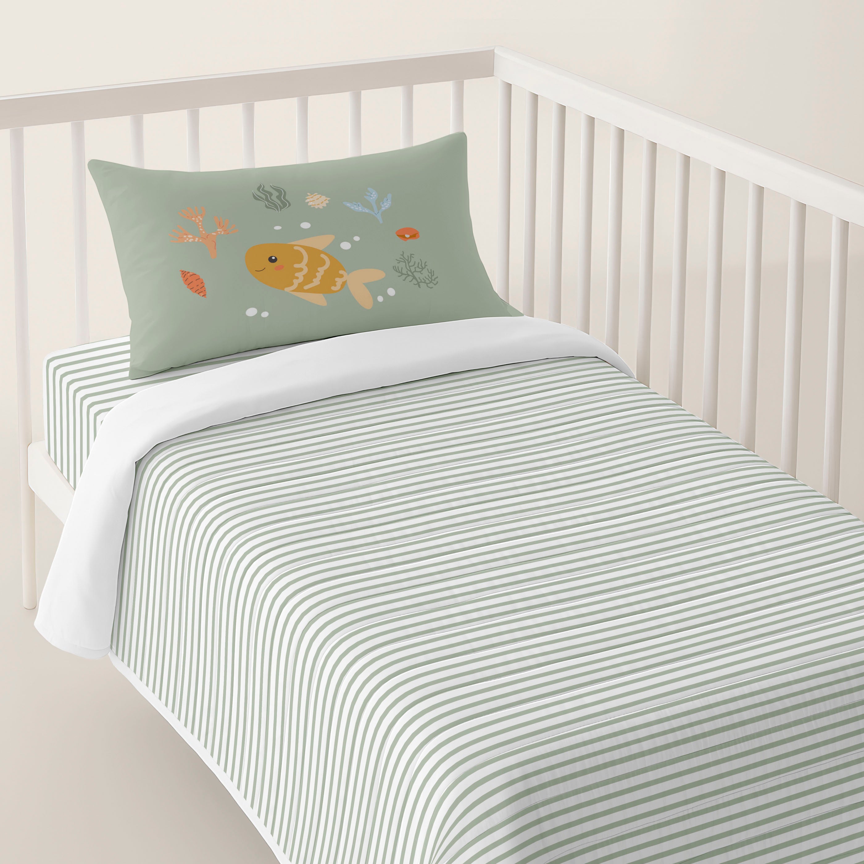 COLCHA BOUTI REVERSIBLE CUNA BEBÉ OCEAN LIFE 100% ALGODÓN