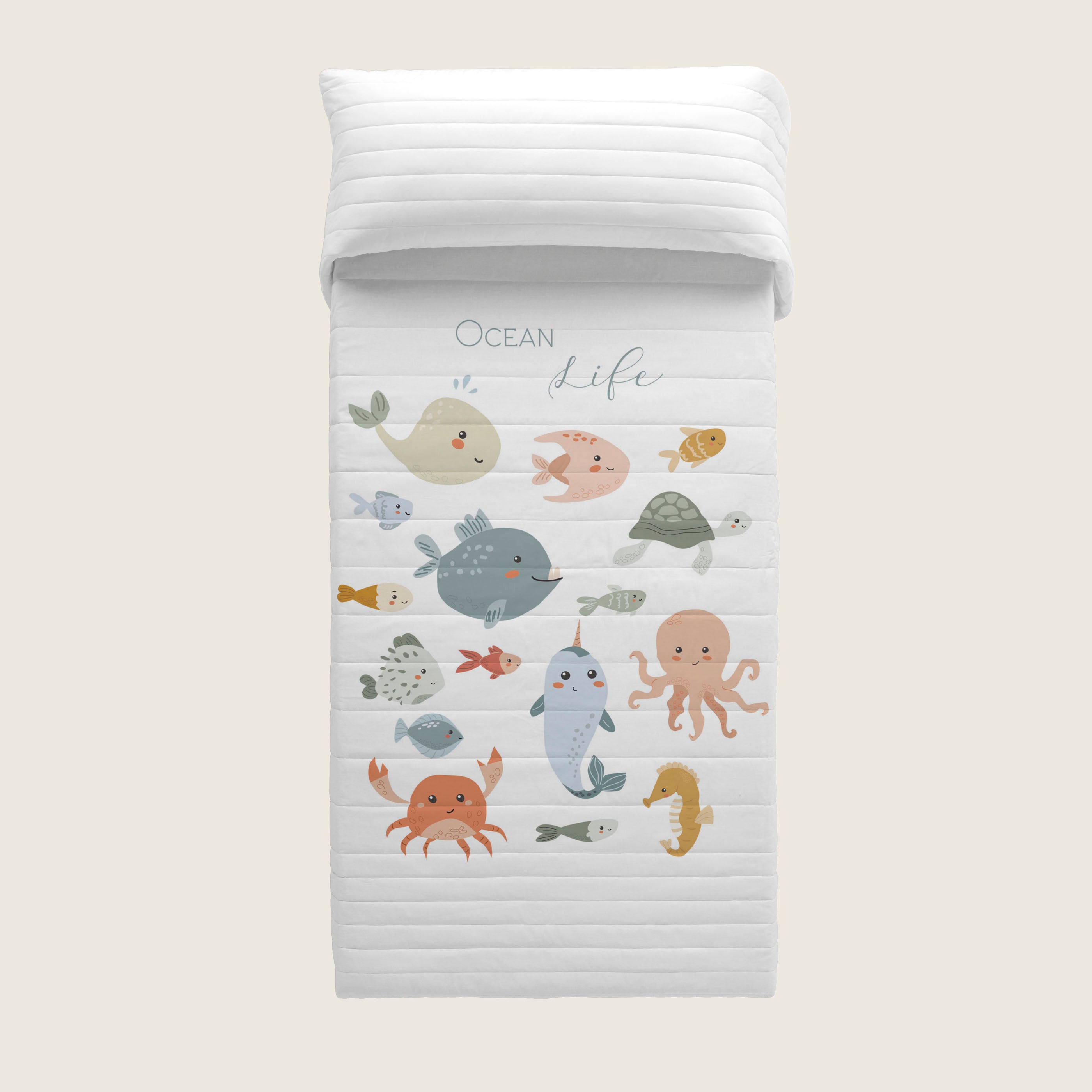 COLCHA BOUTI REVERSIBLE CUNA BEBÉ OCEAN LIFE 100% ALGODÓN