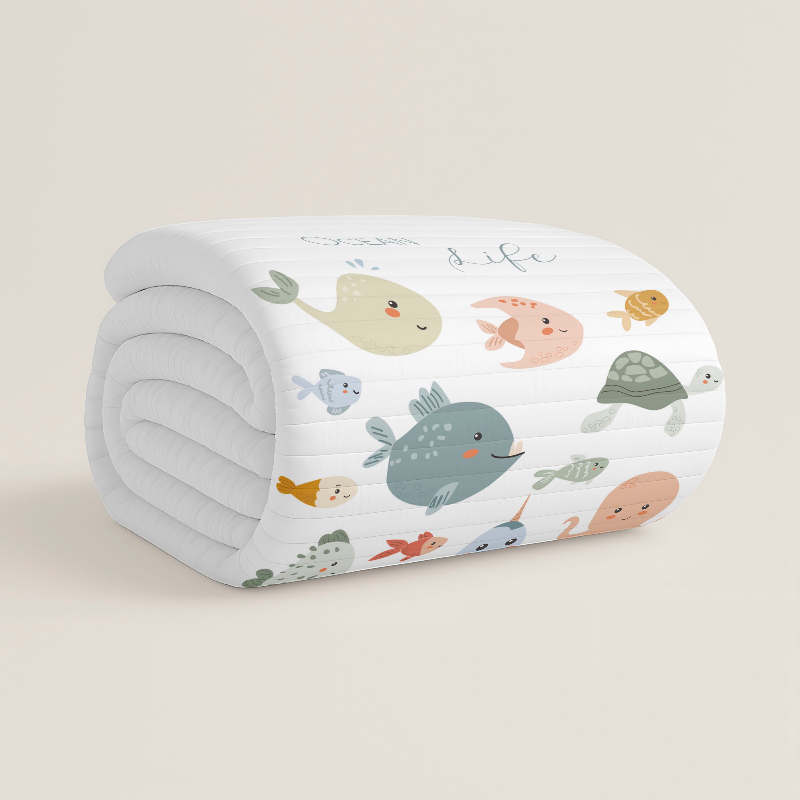 COLCHA BOUTI REVERSIBLE CUNA BEBÉ OCEAN LIFE 100% ALGODÓN