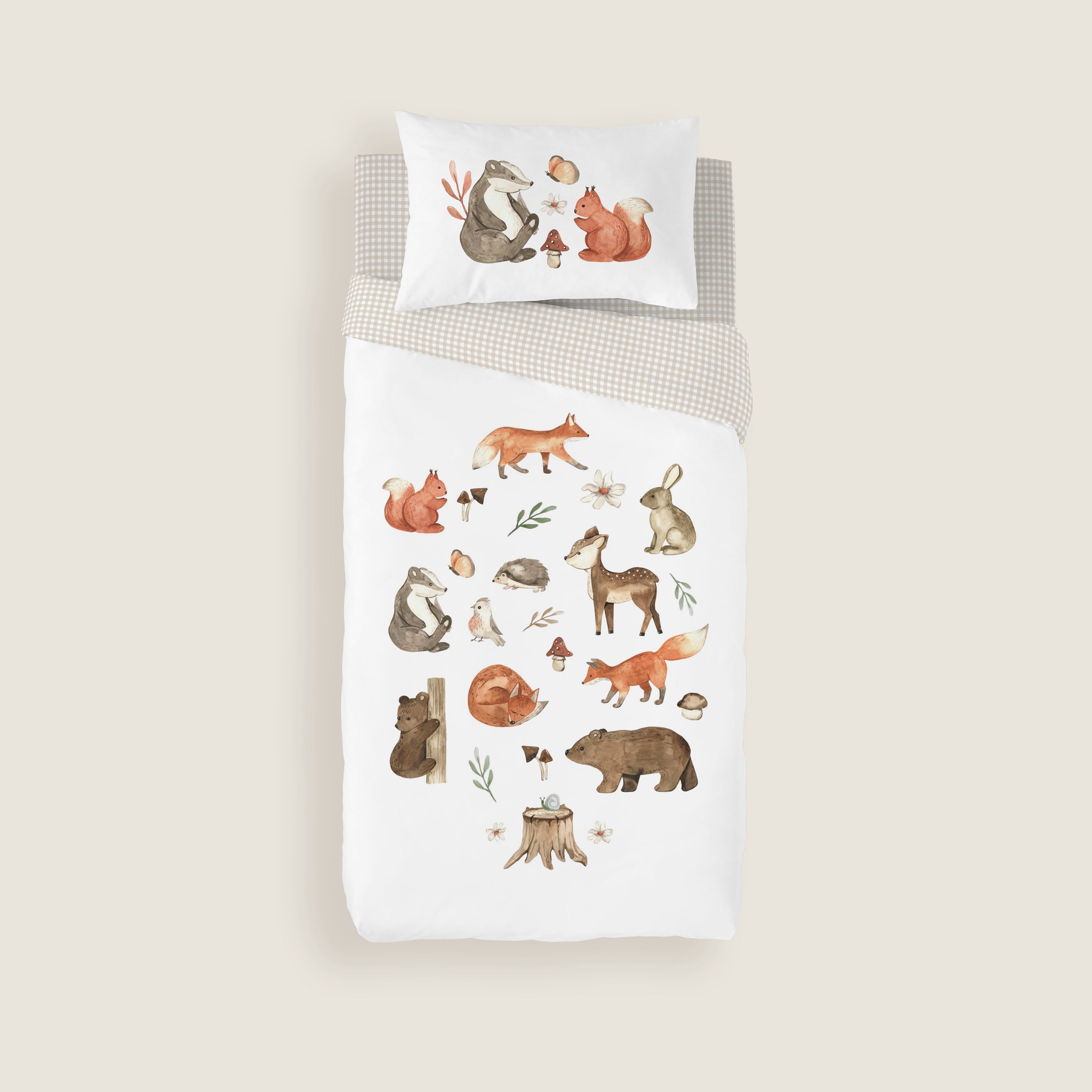 FUNDA NÓRDICA REVERSIBLE CUNA BEBÉ WOODLAND 100% ALGODÓN