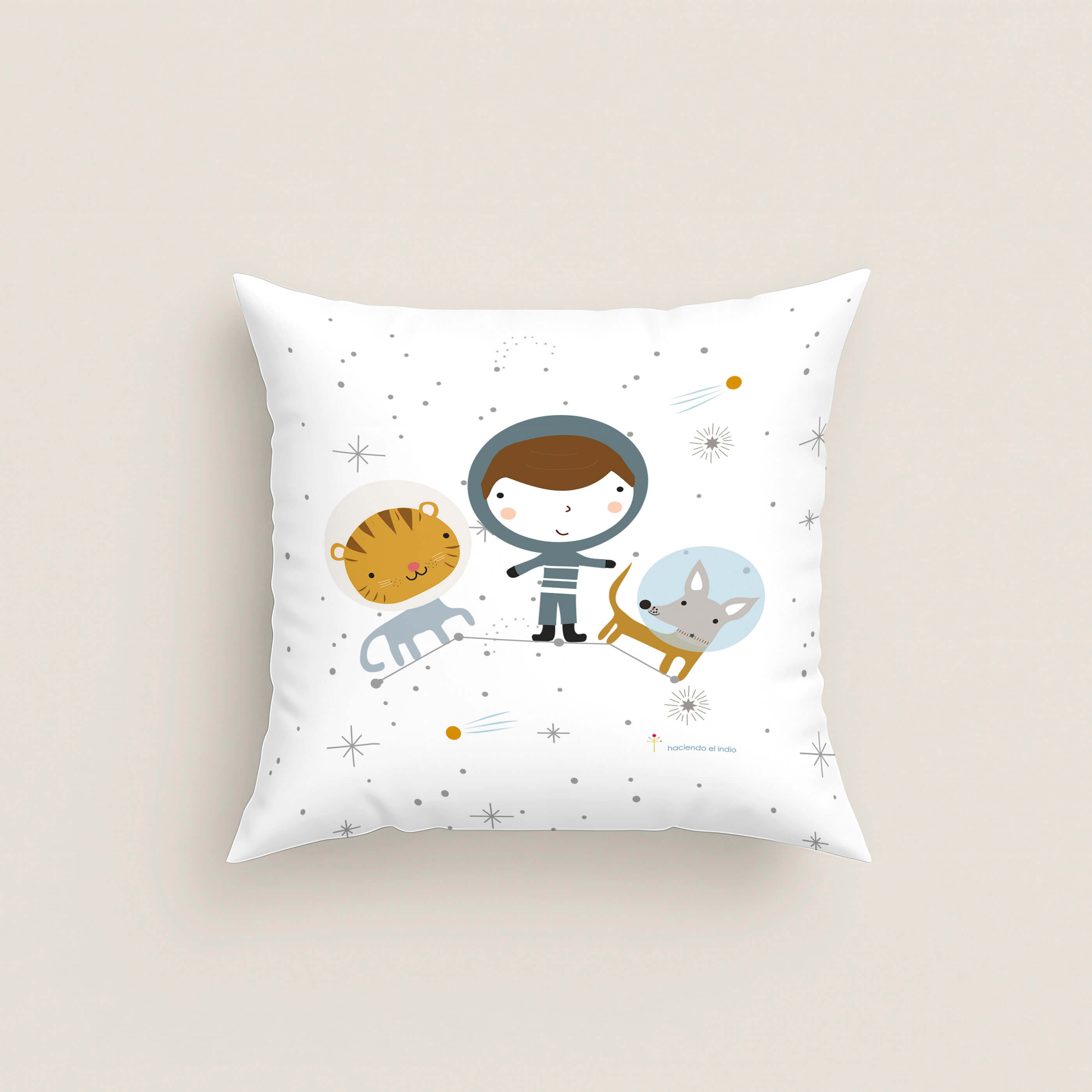 FODERA PER CUSCINO PER BAMBINI STAMPA VIAGGIO SPAZIALE 100% COTONE