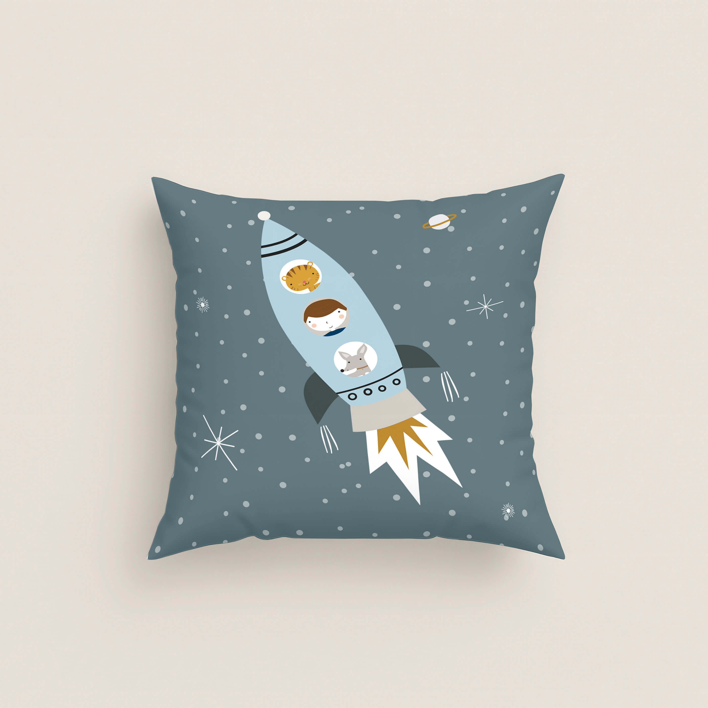 FODERA PER CUSCINO PER BAMBINI STAMPA VIAGGIO SPAZIALE 100% COTONE