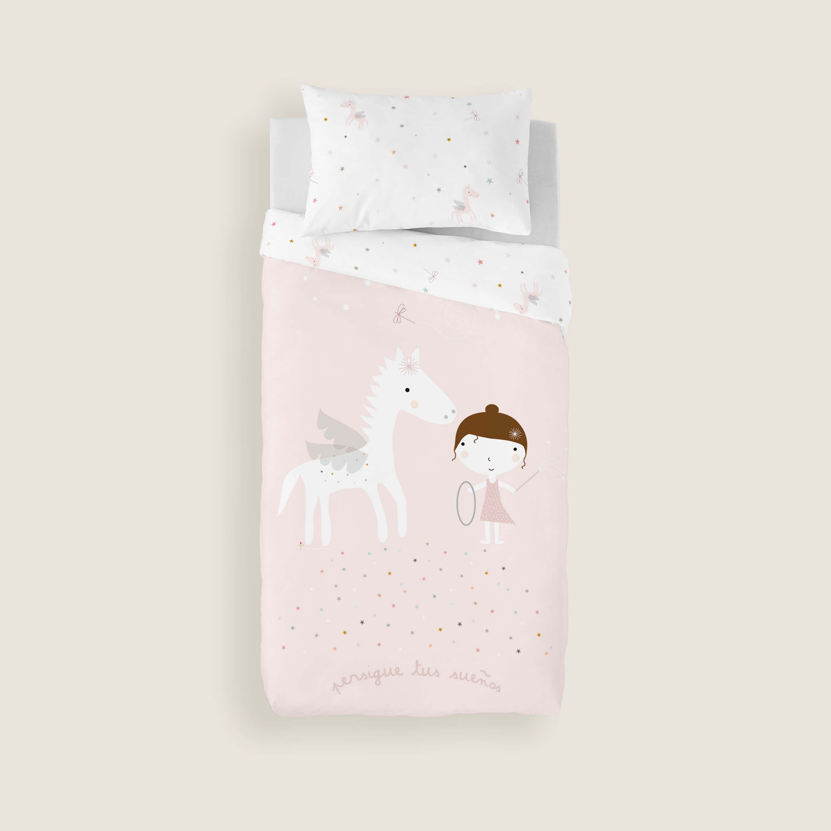 COPRIPIUMINO REVERSIBILE STAMPATO PER BAMBINI PEGASO MAGICO 100% COTONE