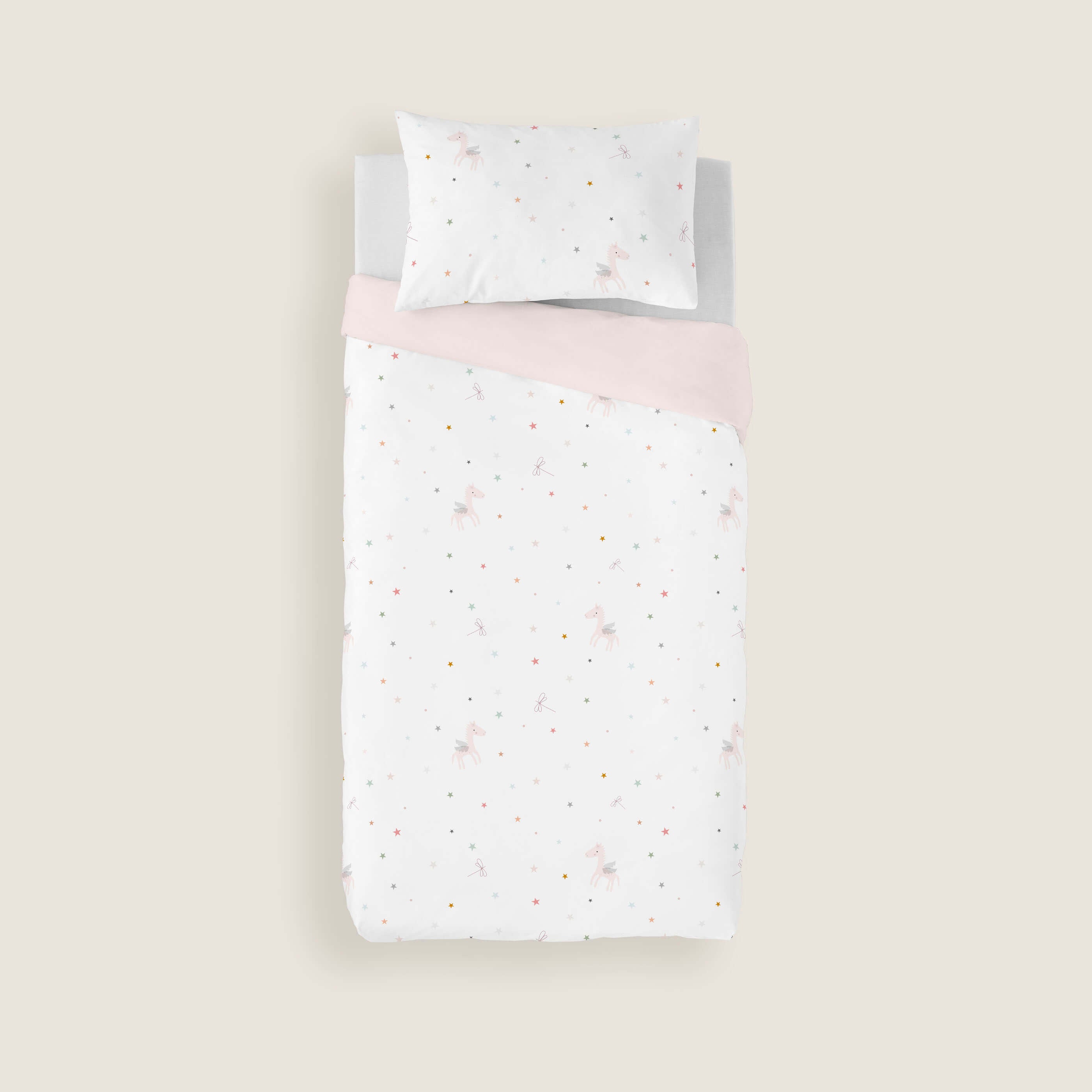 COPRIPIUMINO REVERSIBILE STAMPATO PER BAMBINI PEGASO MAGICO 100% COTONE
