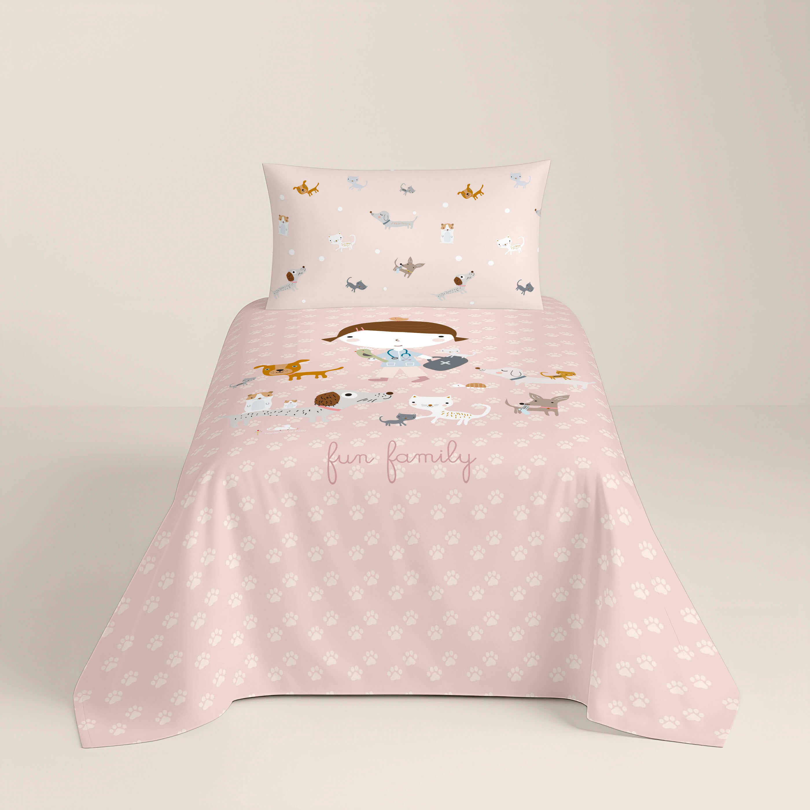 COPRIPIUMINO REVERSIBILE STAMPATO PER BAMBINI AMICI PELOSI 100% COTONE