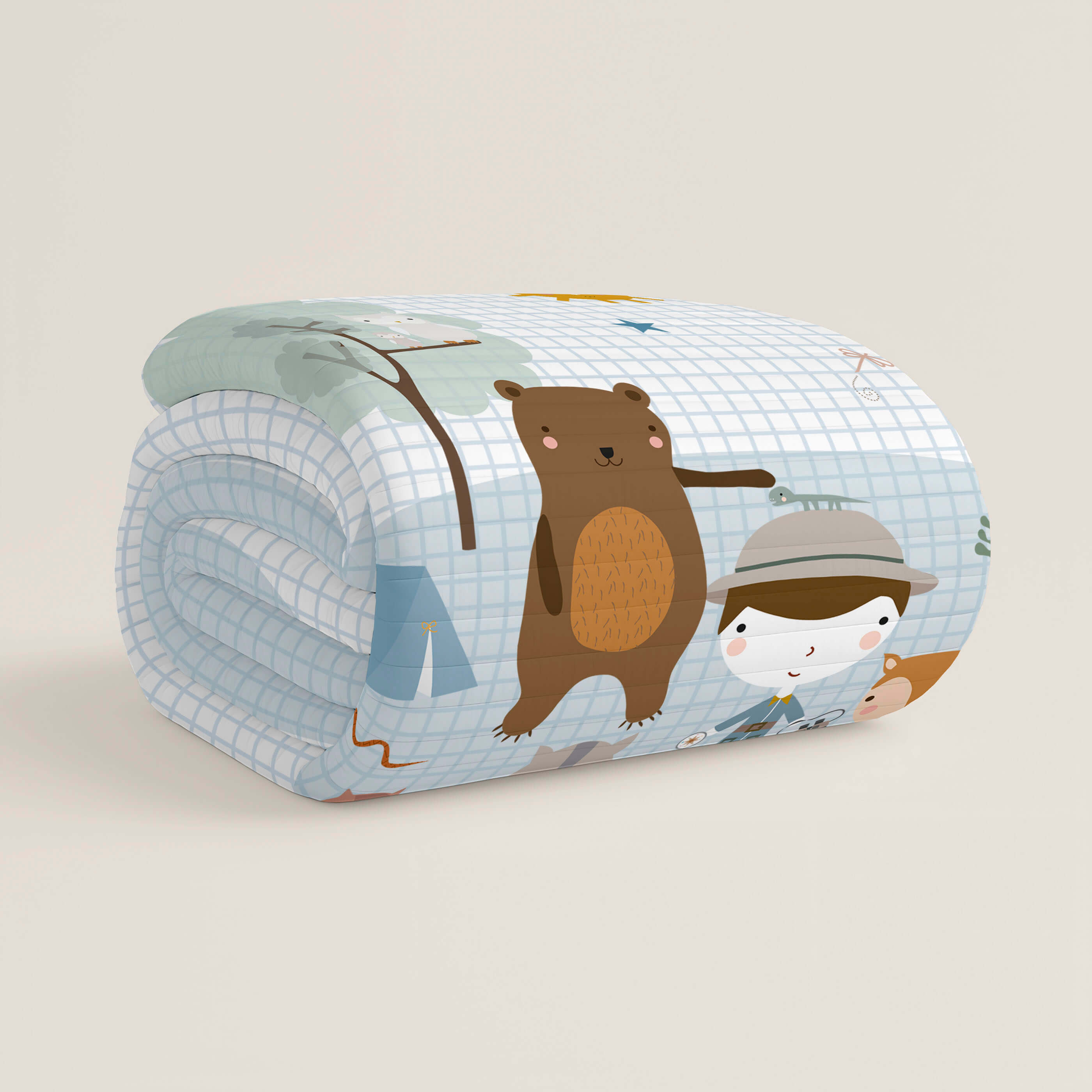 COLCHA BOUTI REVERSIBLE ESTAMPADA INFANTIL AVENTURA BOSQUE 100% ALGODÓN