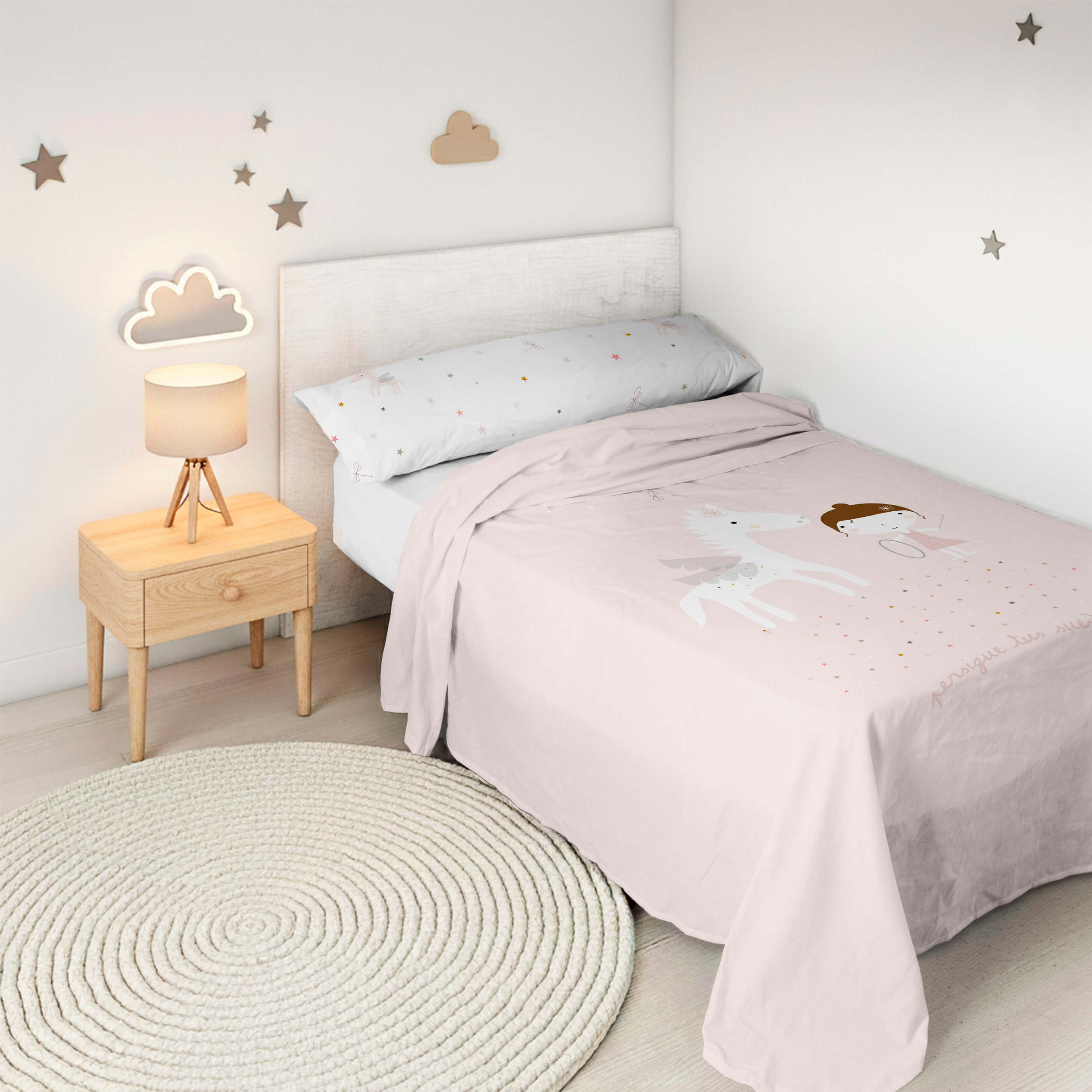 SET LENZUOLA STAMPATE PER BAMBINI PEGASO MAGICO 100% COTONE