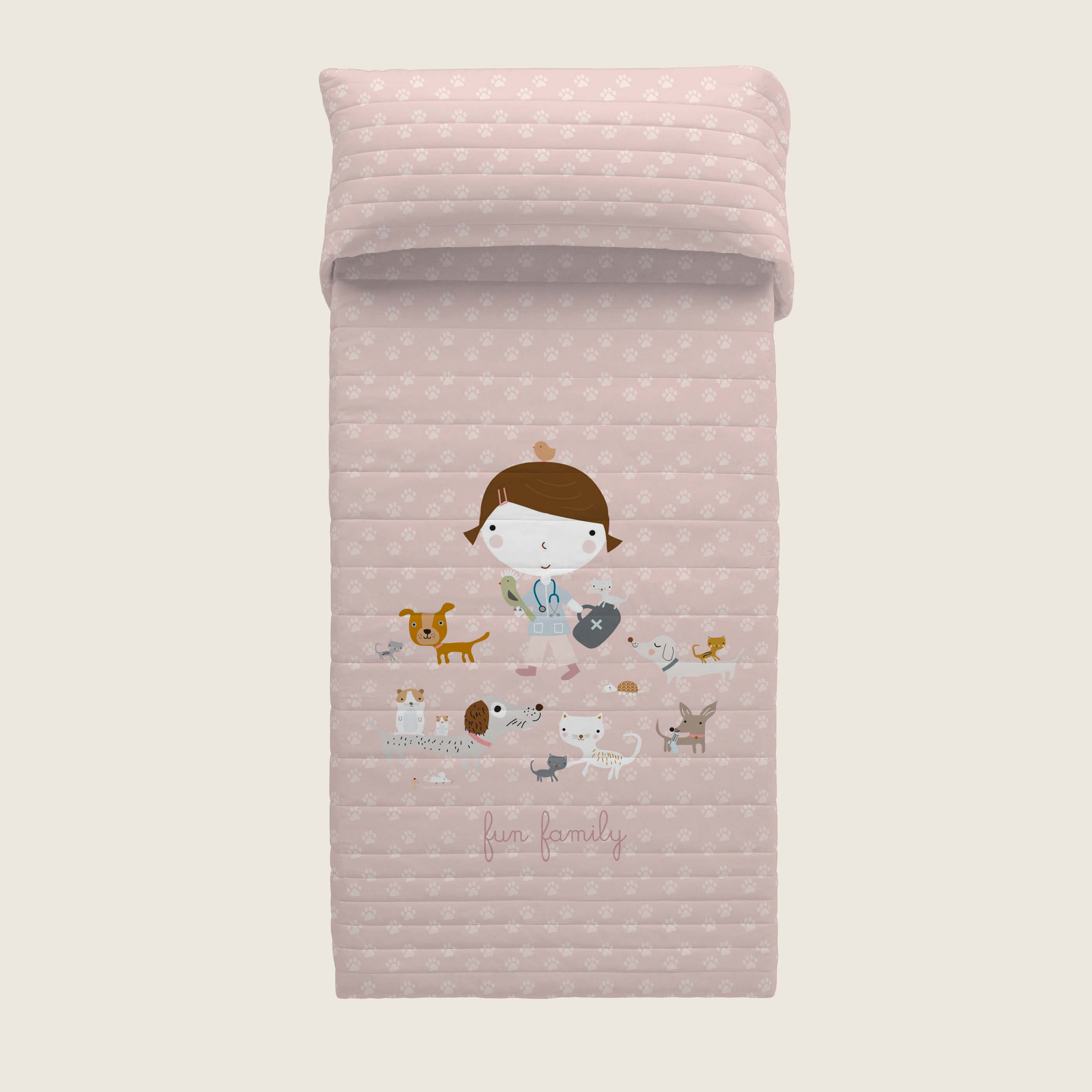 COPRILETTO BOUTIS REVERSIBILE STAMPATO PER BAMBINI AMICI PELOSI 100% COTONE