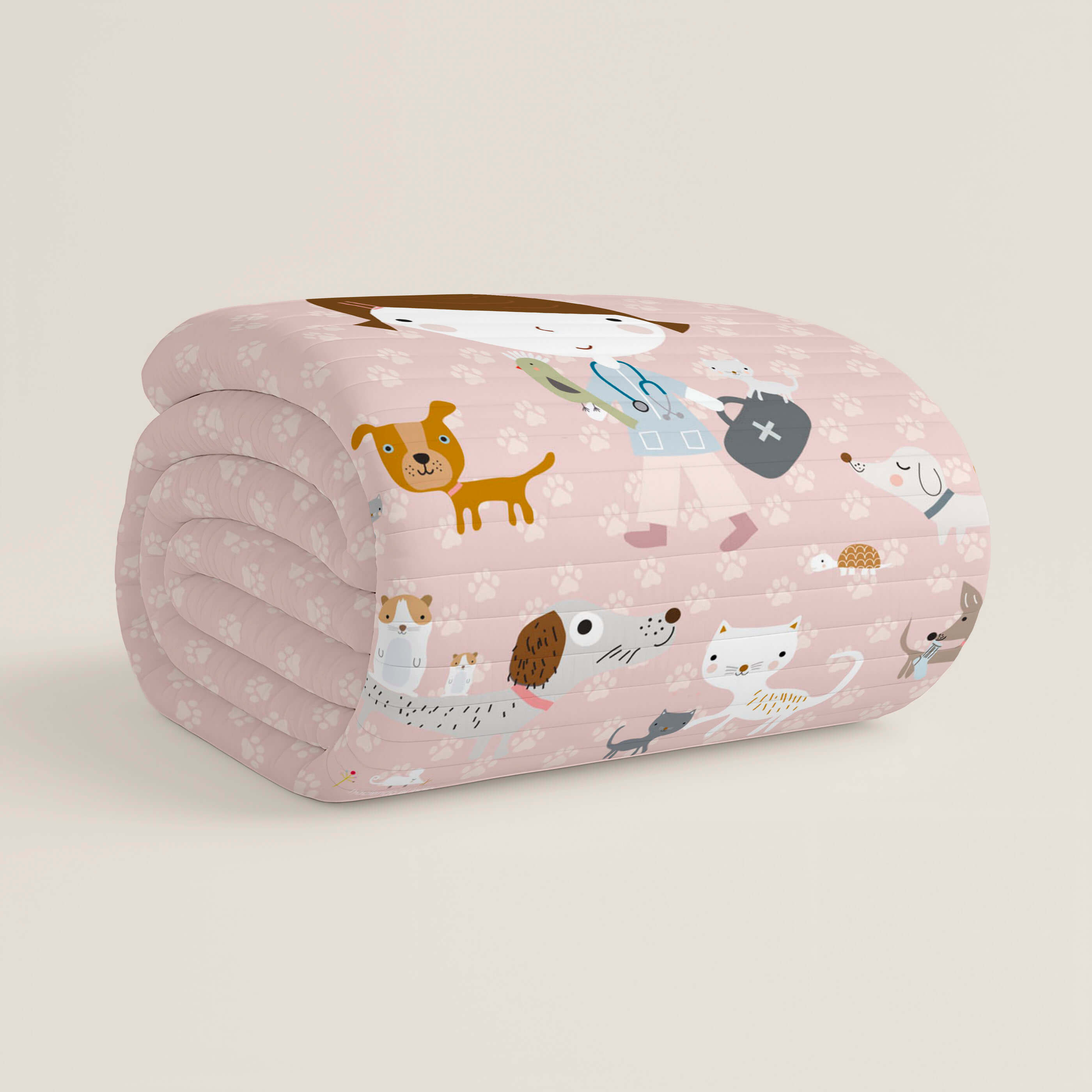 COPRILETTO BOUTIS REVERSIBILE STAMPATO PER BAMBINI AMICI PELOSI 100% COTONE