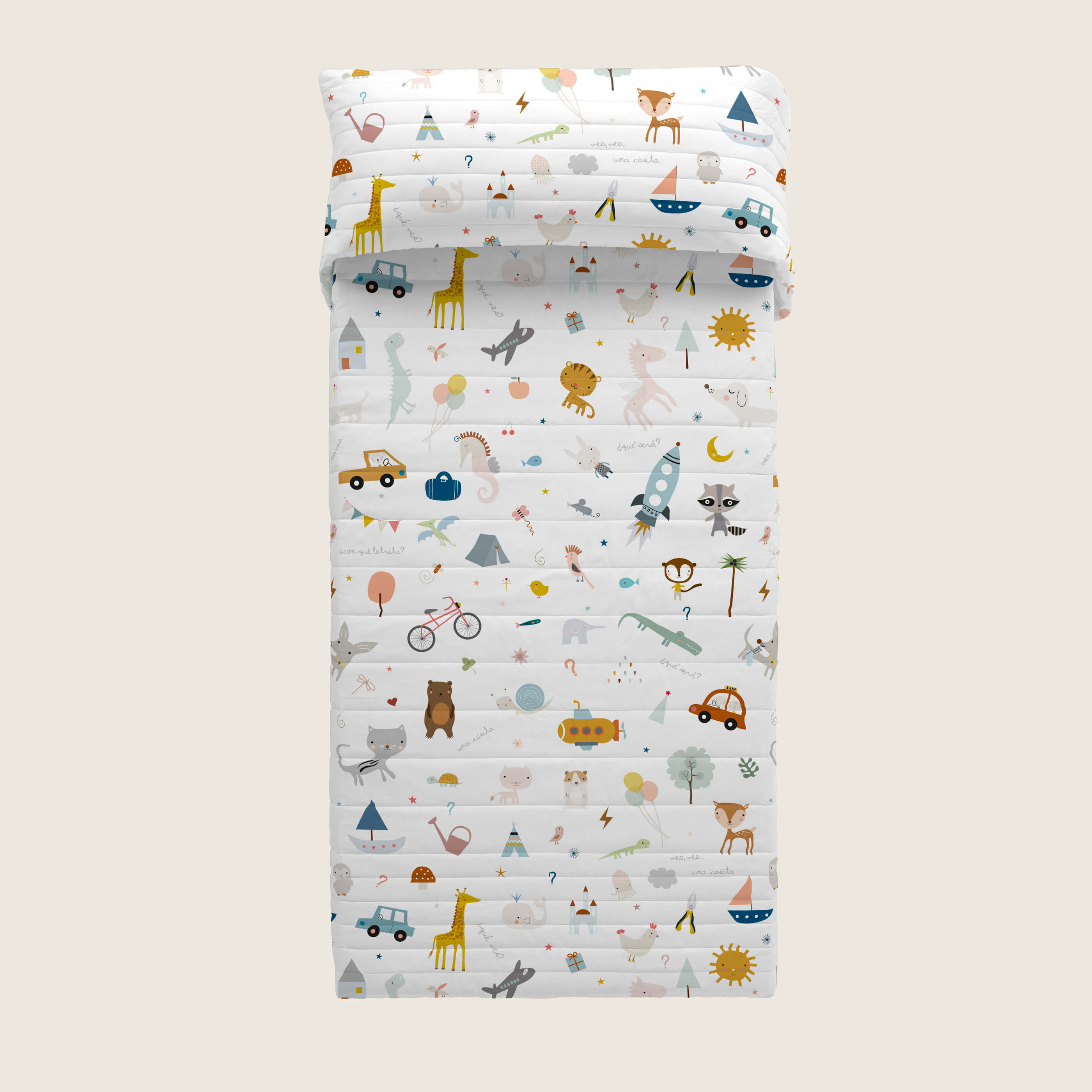 COLCHA BOUTI REVERSIBLE ESTAMPADA INFANTIL VEO VEO 100% ALGODÓN