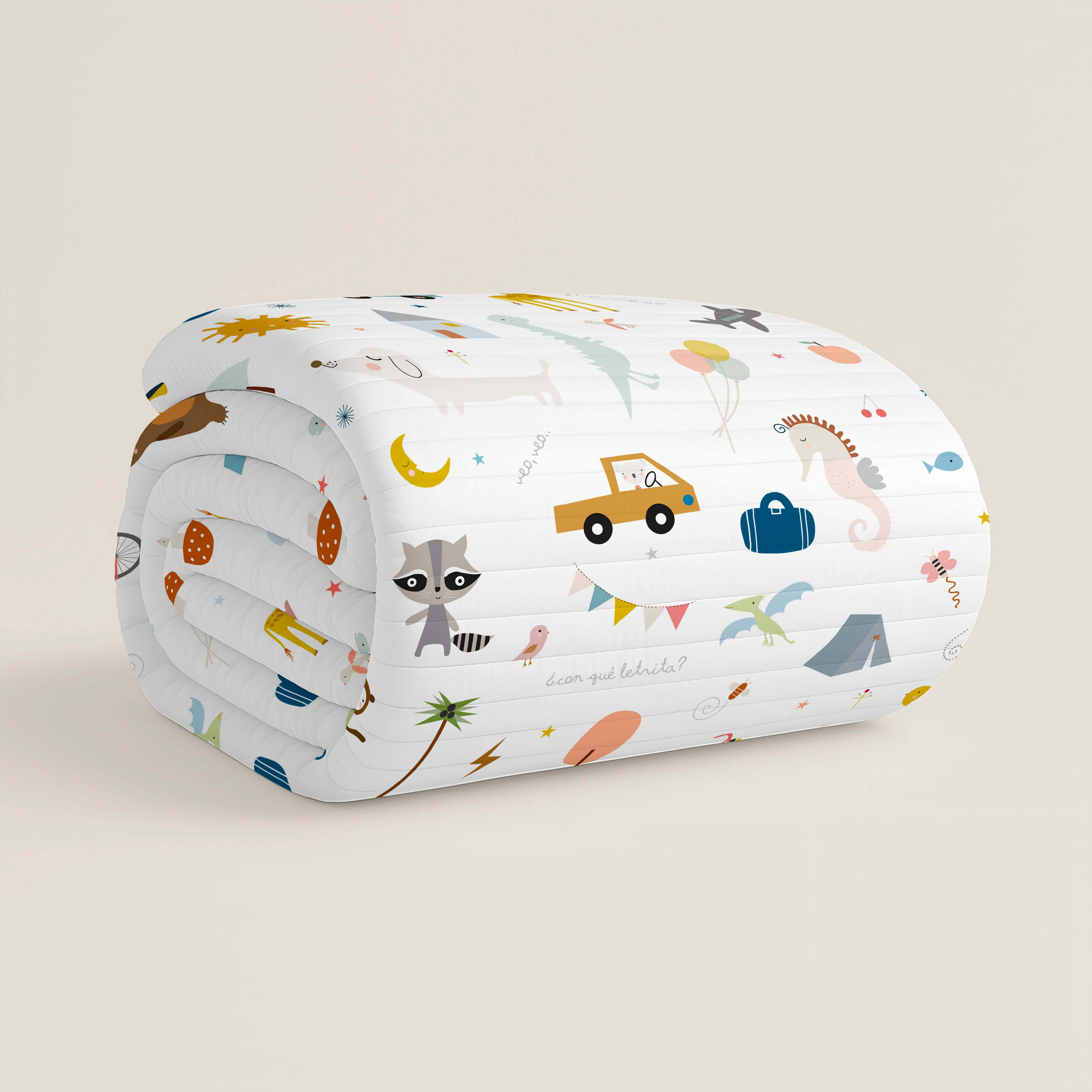 COLCHA BOUTI REVERSIBLE ESTAMPADA INFANTIL VEO VEO 100% ALGODÓN