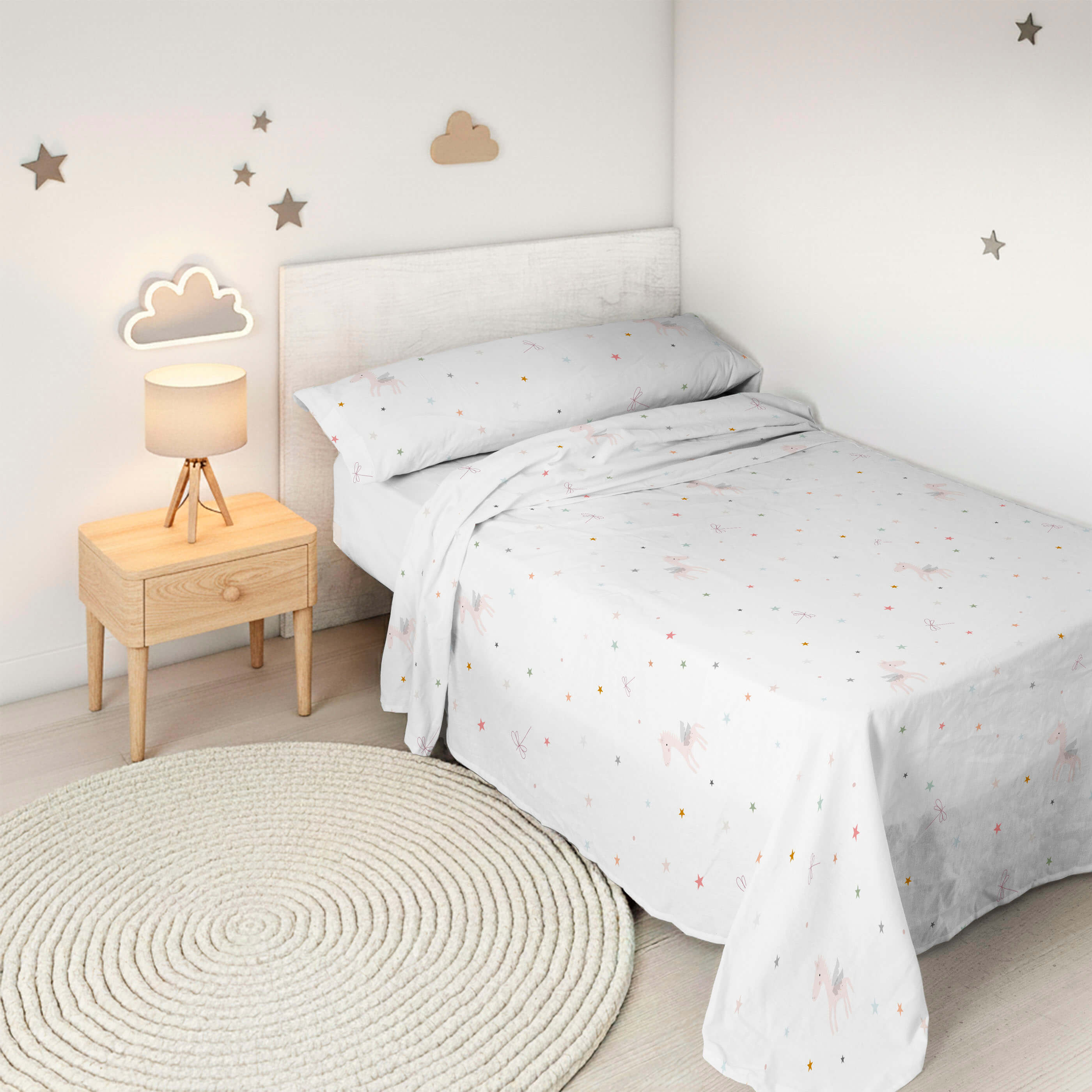 SET LENZUOLA STAMPATE PER BAMBINI PEGASO MAGICO B 100% COTONE