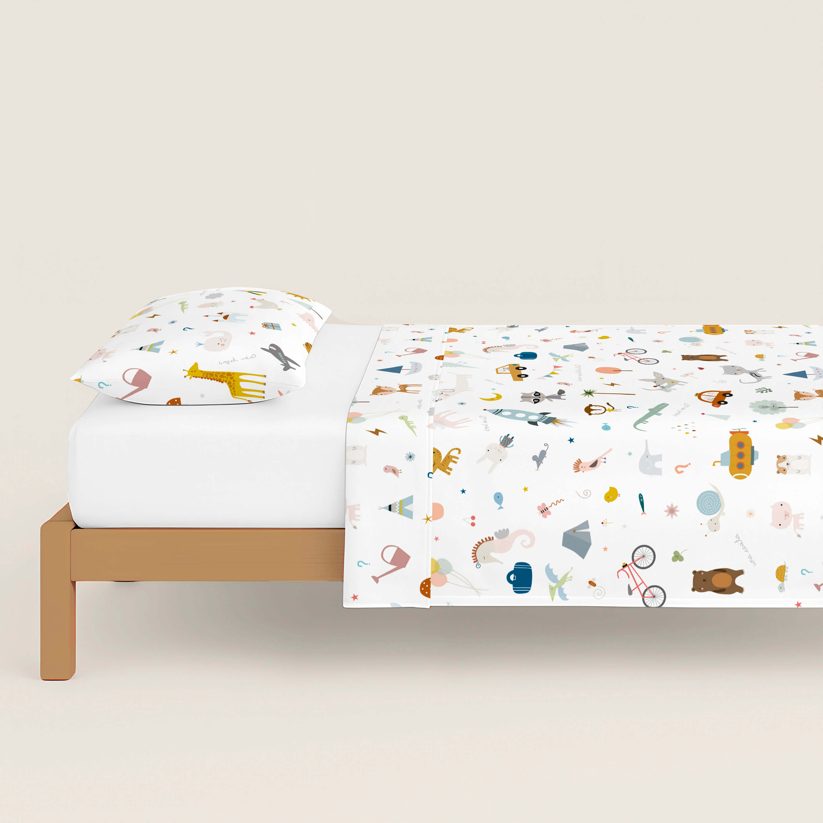 JUEGO SÁBANAS ESTAMPADAS INFANTIL VEO VEO B 100% ALGODÓN