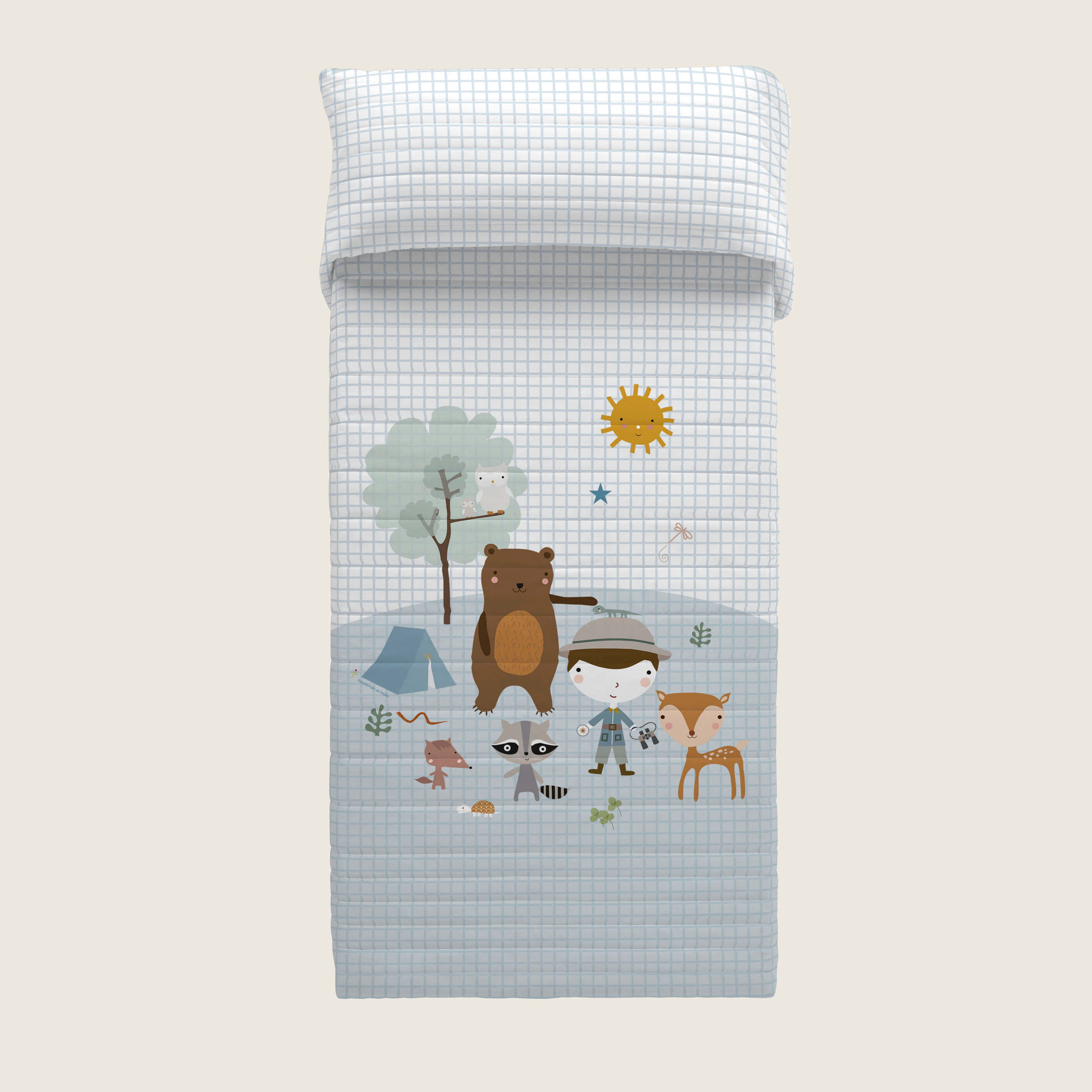 COPRILETTO BOUTIS REVERSIBILE STAMPATO NEONATO CULLA AVVENTURA NEL BOSCO 100% COTONE