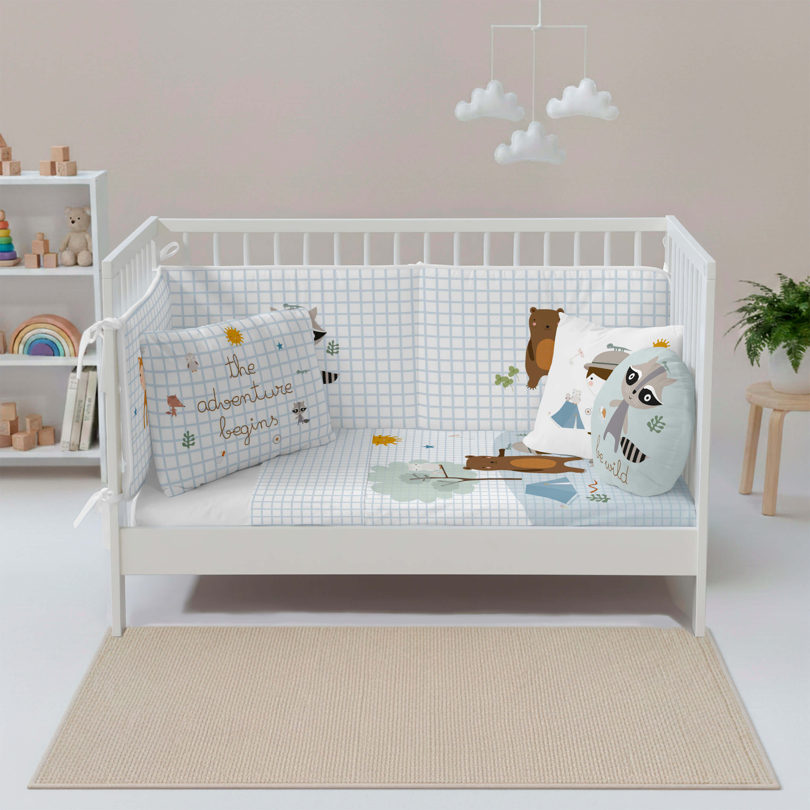 SET LENZUOLA CULLA NEONATO AVVENTURA NEL BOSCO 100% COTONE