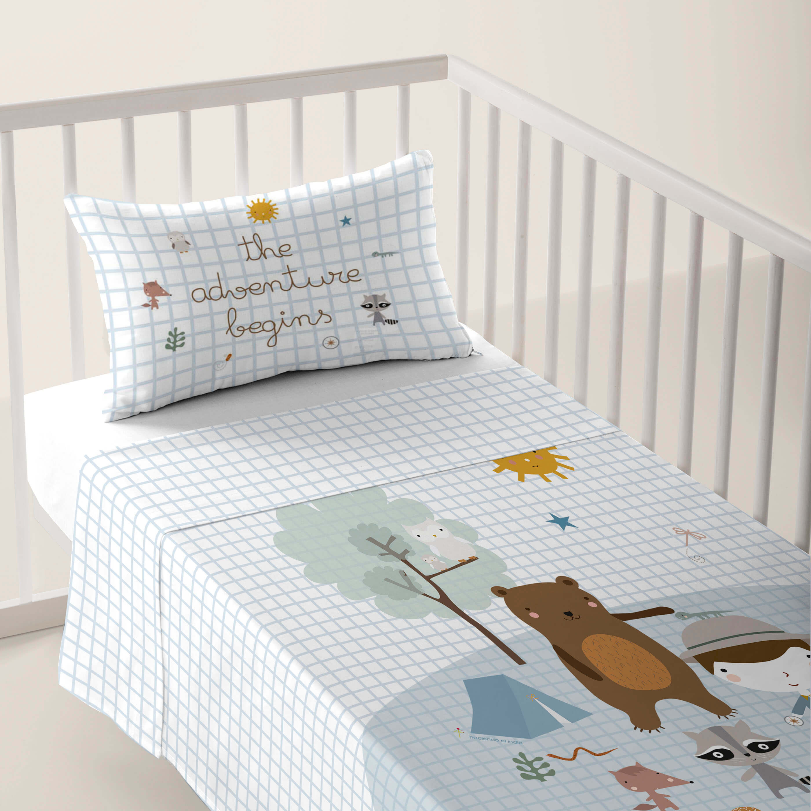 JUEGO DE SÁBANAS CUNA BEBÉ AVENTURA BOSQUE A 100% ALGODÓN