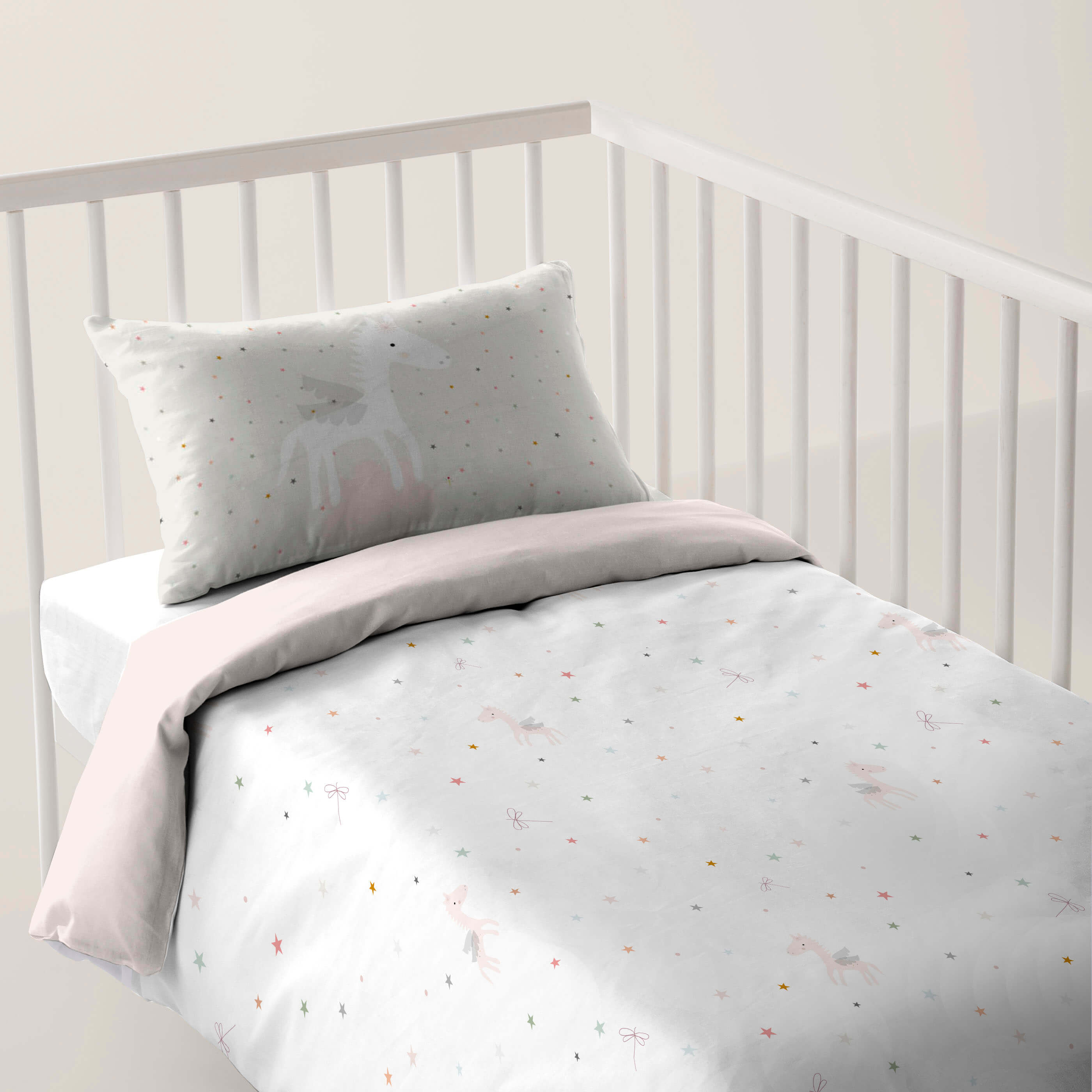 COPRIPIUMINO REVERSIBILE CULLA NEONATO PEGASO MAGICO 100% COTONE