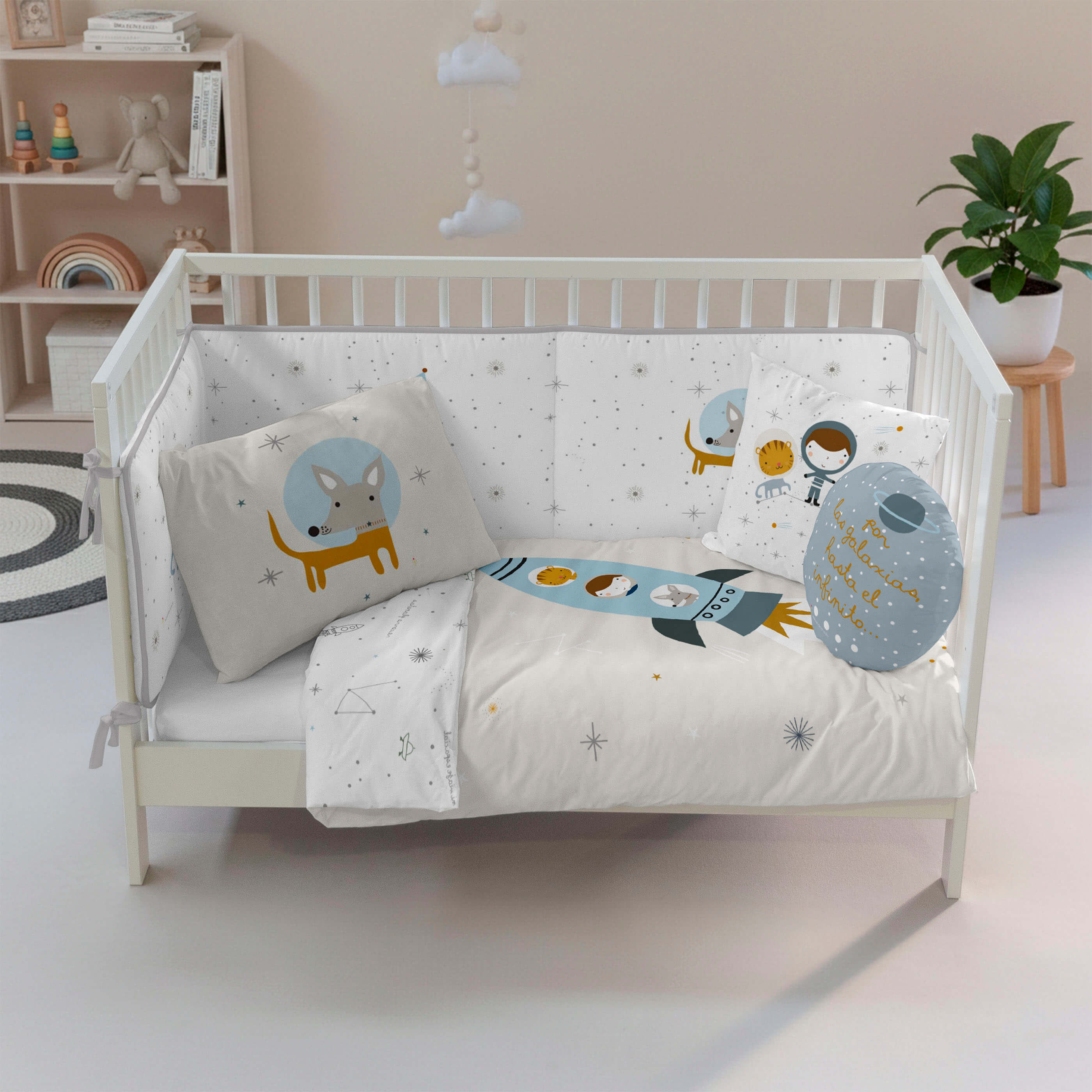 COPRIPIUMINO REVERSIBILE CULLA NEONATO VIAGGIO SPAZIALE 100% COTONE