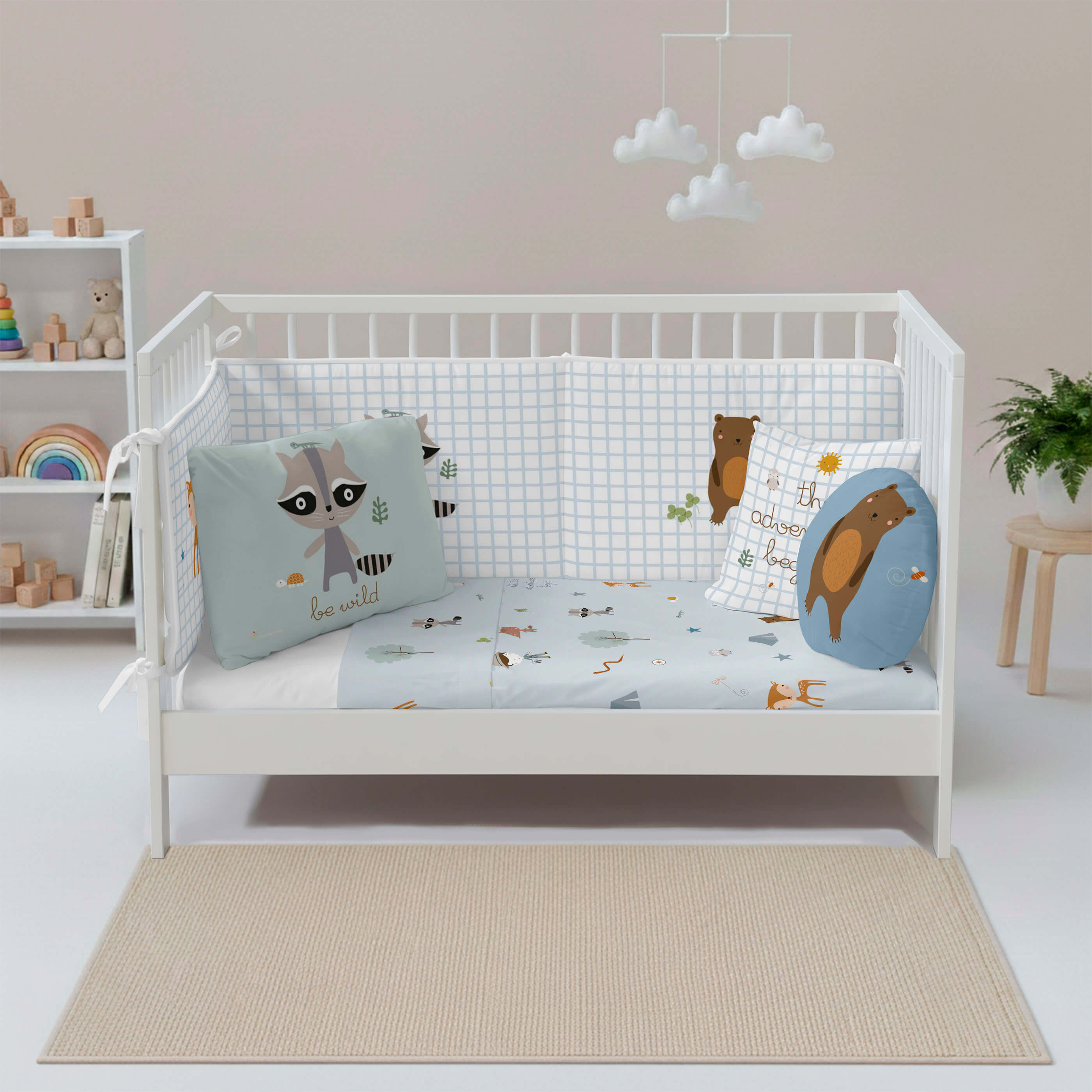 COMPLETO LENZUOLA CULLA NEONATO AVVENTURA BOSCO B 100% COTONE