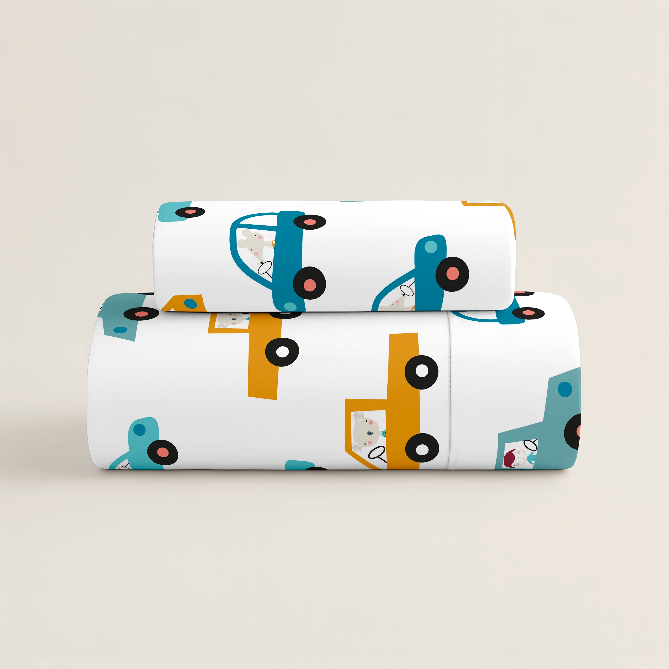 PARURE DE LIT IMPRIMÉE ENFANT VOITURES B 100% COTON