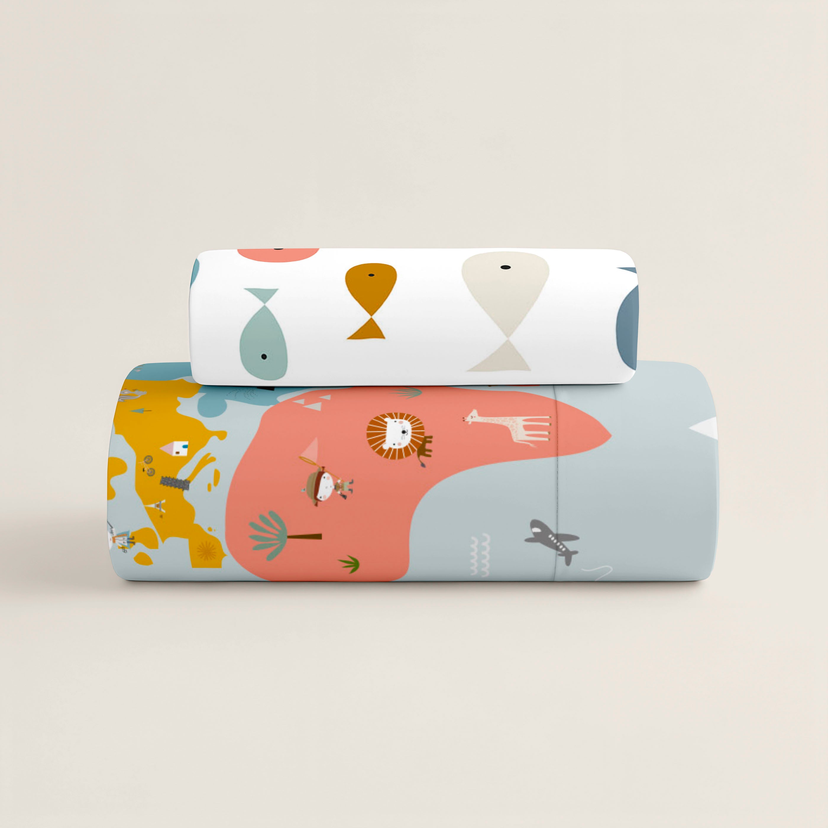 PARURE DE DRAP BERCEAU BÉBÉ MAPPE MONDE 100% COTON
