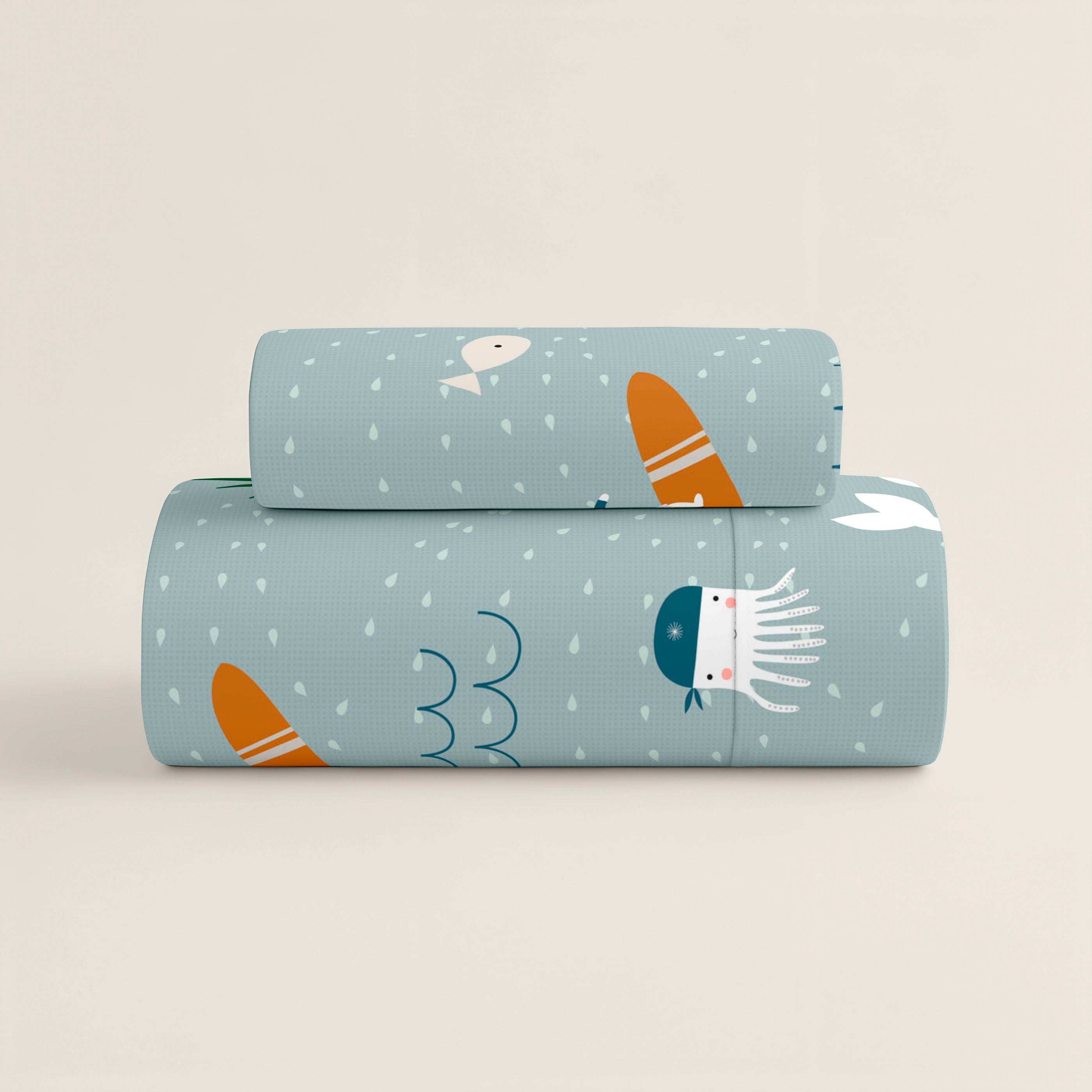 PARURE DE LIT IMPRIMÉE ENFANT SURF B 100% COTON