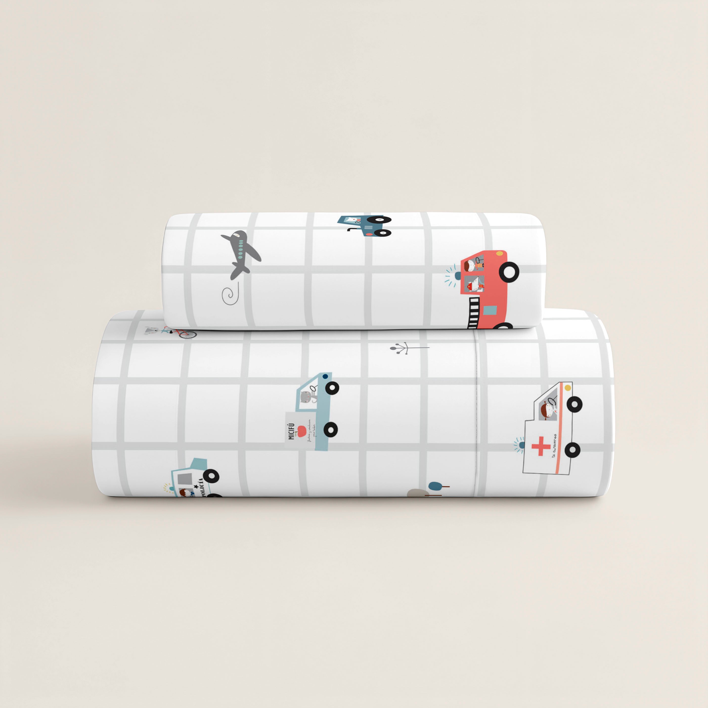 PARURE DE LIT IMPRIMÉE ENFANT TRANSPORTS B 100% COTON
