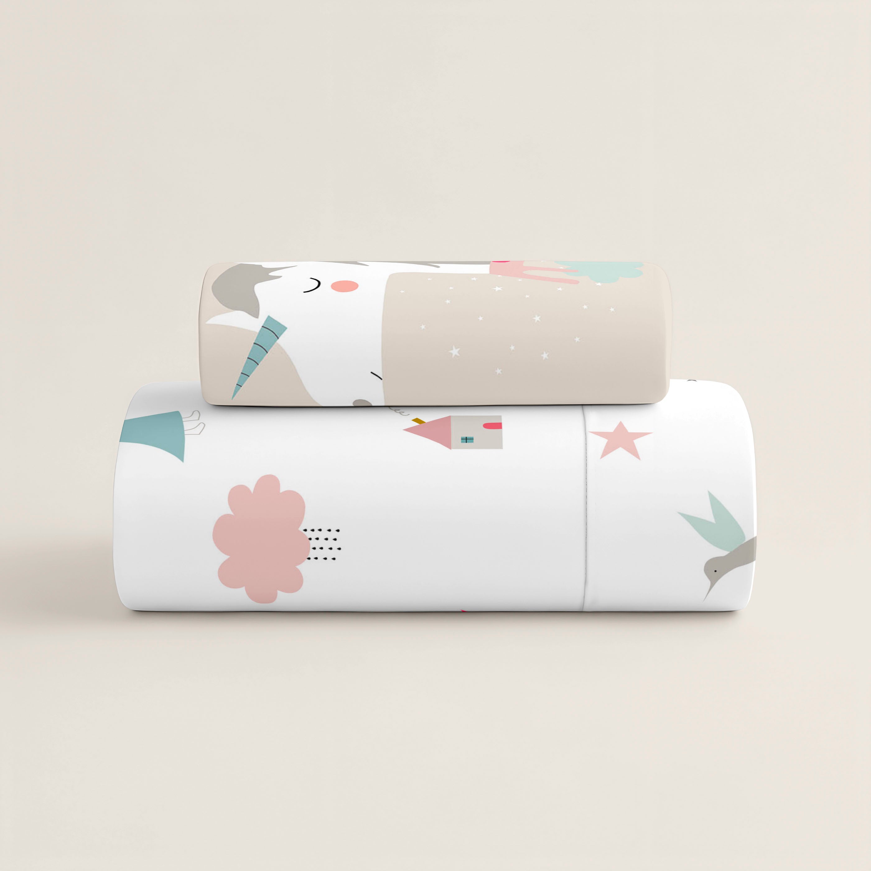 PARURE DE DRAP BERCEAU BÉBÉ UNICORN ROSE B 100% COTON