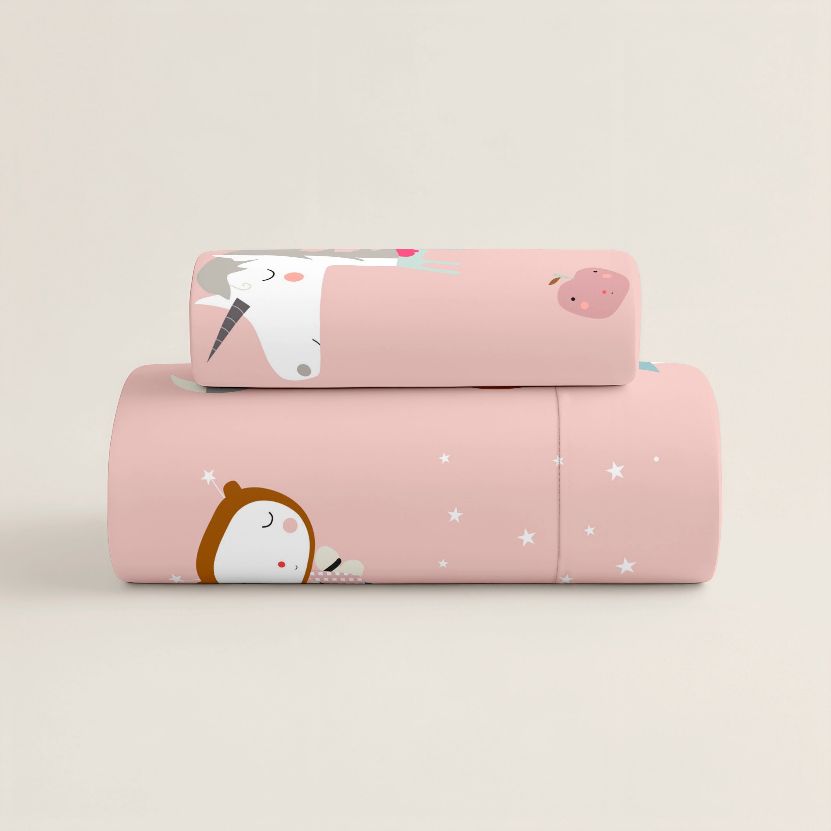 PARURE DRAP IMPRIMÉE ENFANT LICORNE BLANC B 100% COTON