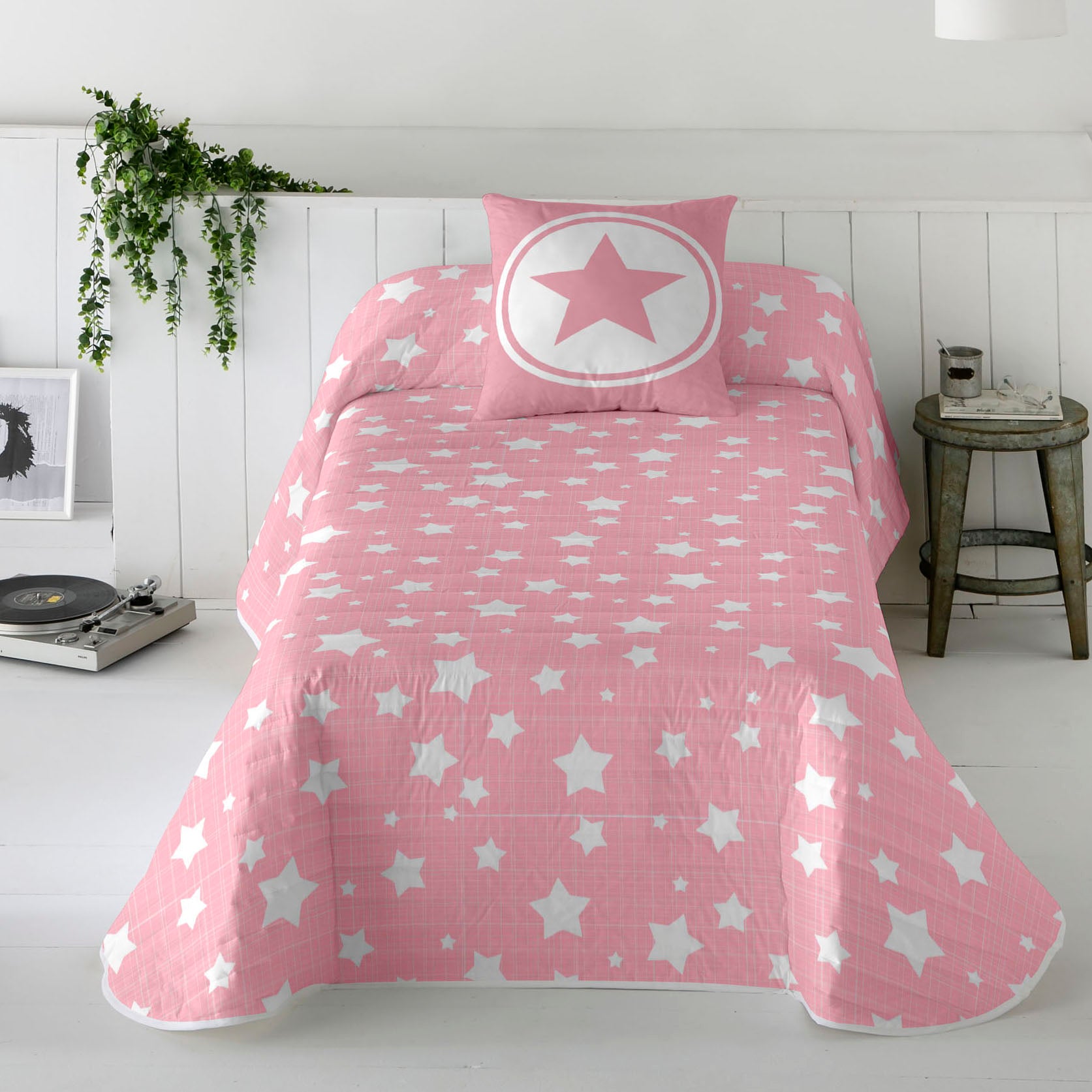 COLCHA BOUTI REVERSIBLE ESTAMPADA INFANTIL IVETT ROSA 100% ALGODÓN