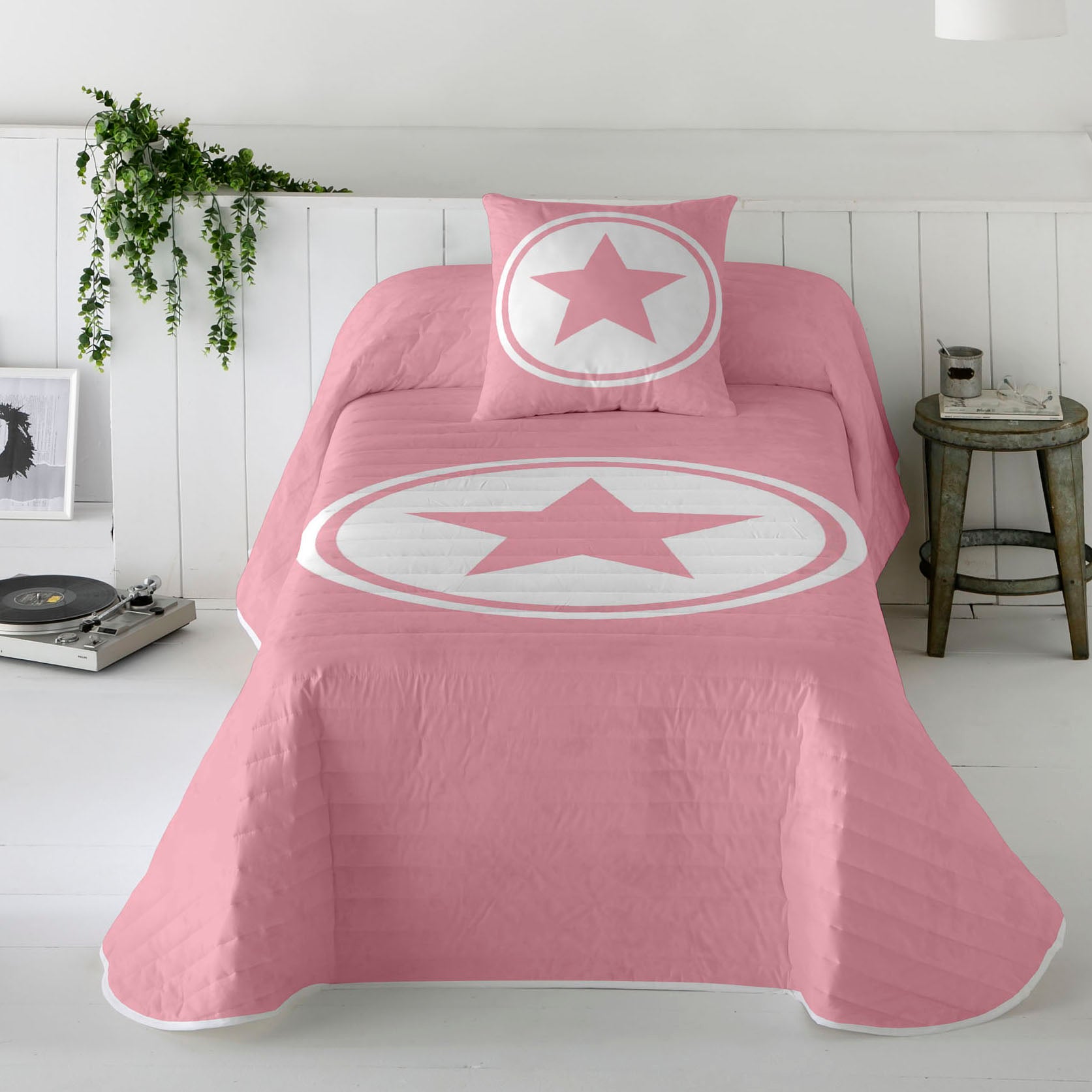 COLCHA BOUTI REVERSIBLE ESTAMPADA INFANTIL IVETT ROSA 100% ALGODÓN