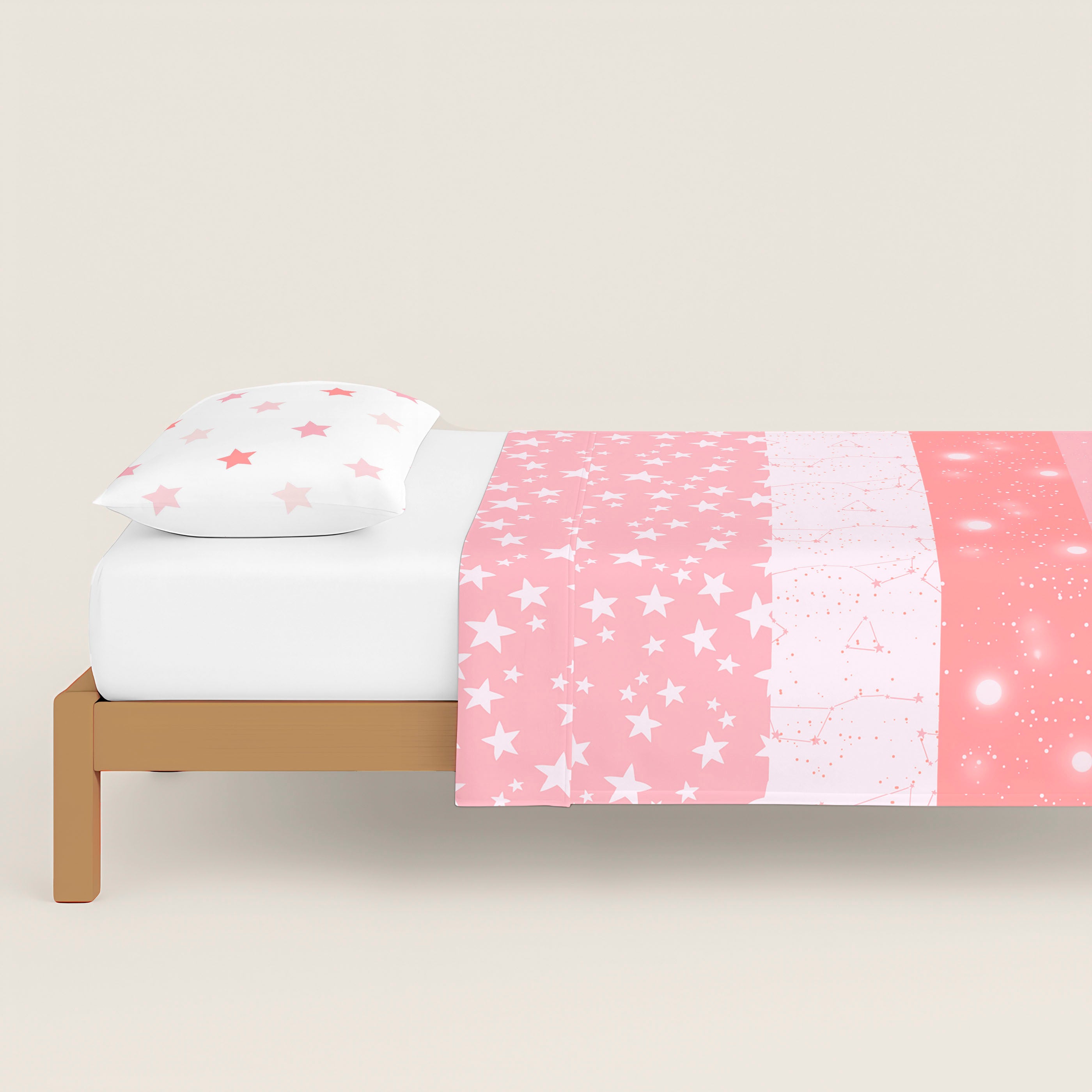 JUEGO SÁBANAS ESTAMPADAS INFANTIL INDIGO A ROSA 100% ALGODÓN