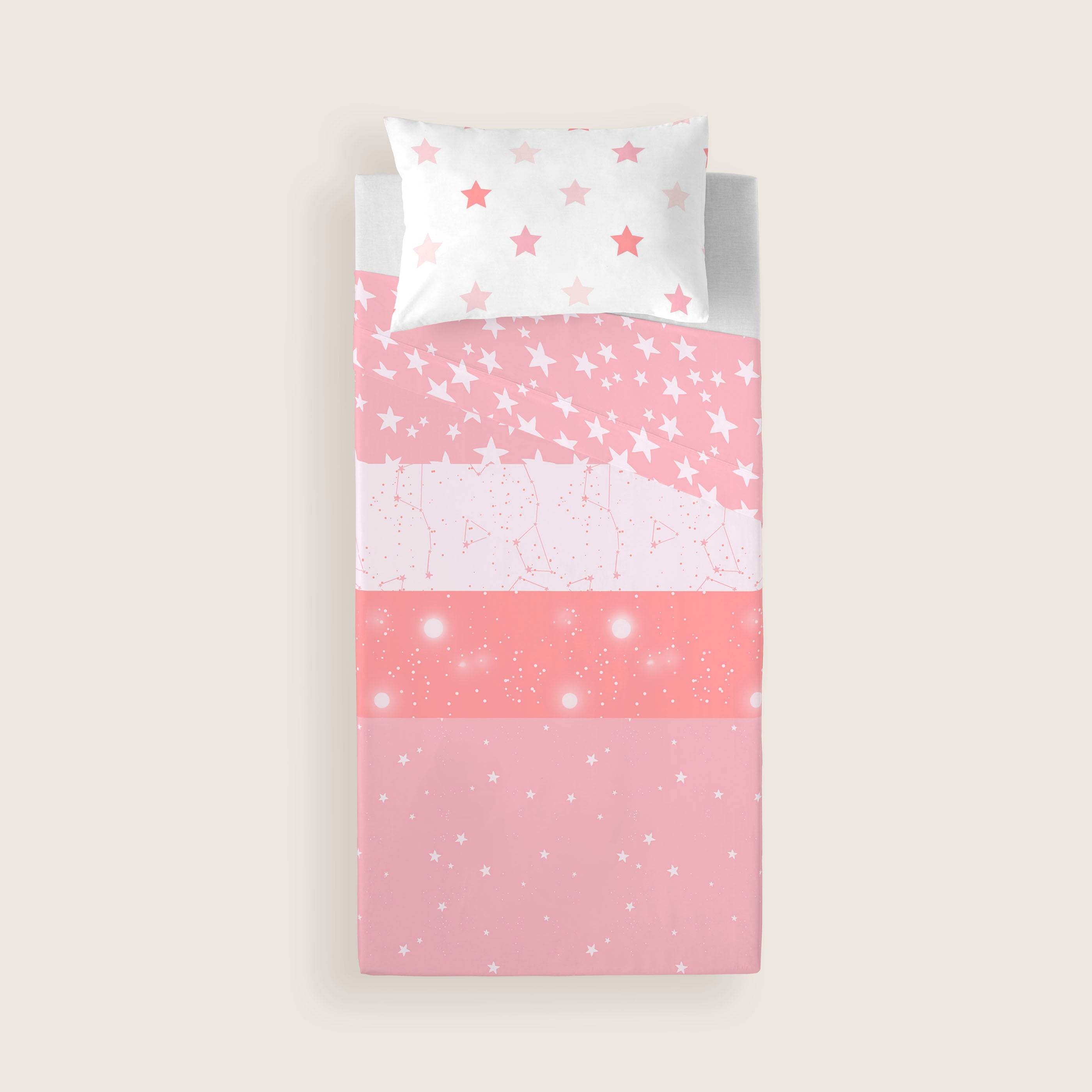 JUEGO SÁBANAS ESTAMPADAS INFANTIL INDIGO A ROSA 100% ALGODÓN